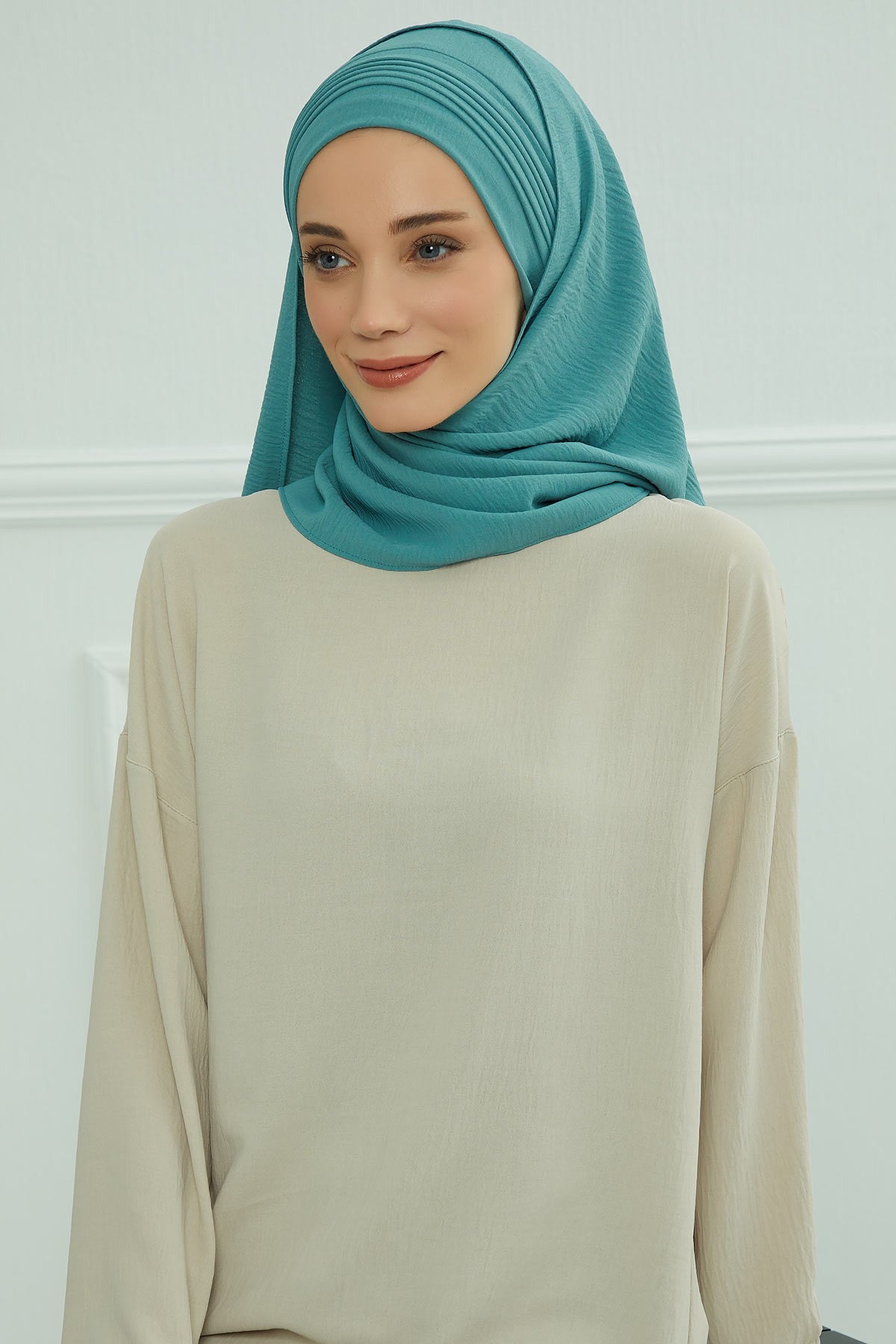 Luxury Instant Pleated Shawl Hijab for Women, Modest Wear Lightweight Aerobin Scarf, Practical Pleated Headscarf for Work, Travel & Events,CPS-90 Mint Green