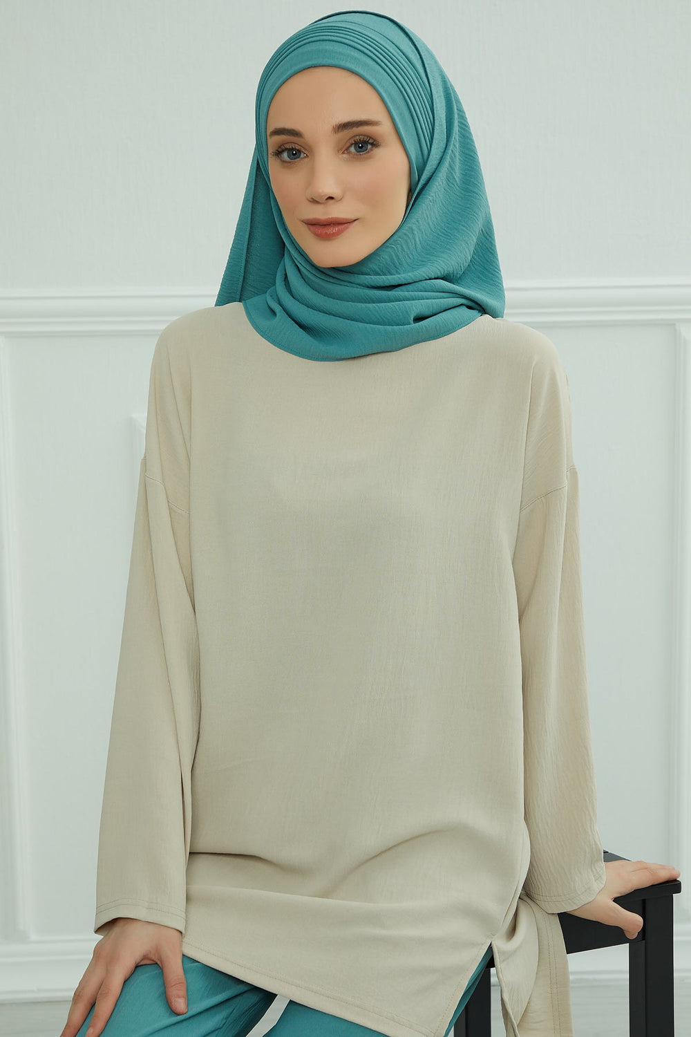 Luxury Instant Pleated Shawl Hijab for Women, Modest Wear Lightweight Aerobin Scarf, Practical Pleated Headscarf for Work, Travel & Events,CPS-90 Mint Green