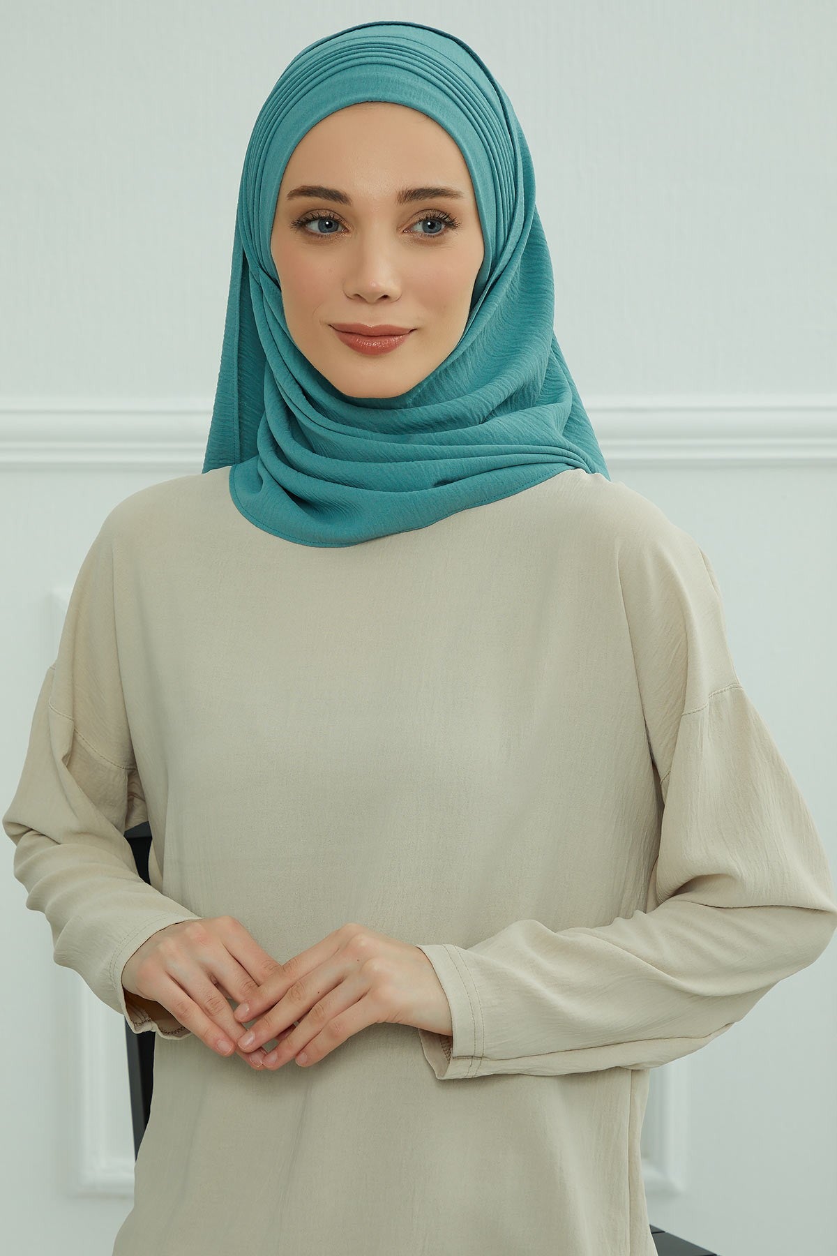 Luxury Instant Pleated Shawl Hijab for Women, Modest Wear Lightweight Aerobin Scarf, Practical Pleated Headscarf for Work, Travel & Events,CPS-90 Mint Green
