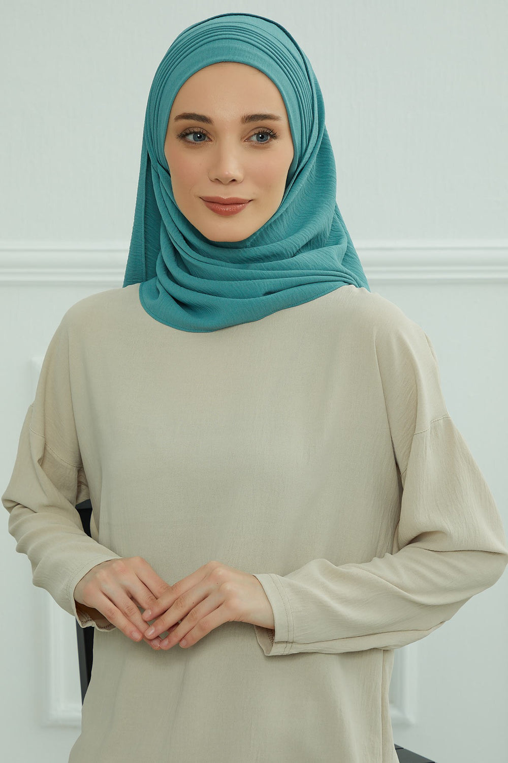 Luxury Instant Pleated Shawl Hijab for Women, Modest Wear Lightweight Aerobin Scarf, Practical Pleated Headscarf for Work, Travel & Events,CPS-90 Mint Green