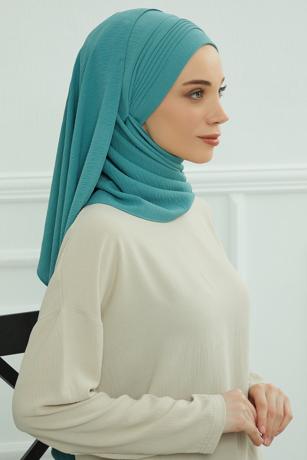 Luxury Instant Pleated Shawl Hijab for Women, Modest Wear Lightweight Aerobin Scarf, Practical Pleated Headscarf for Work, Travel & Events,CPS-90 Mint Green