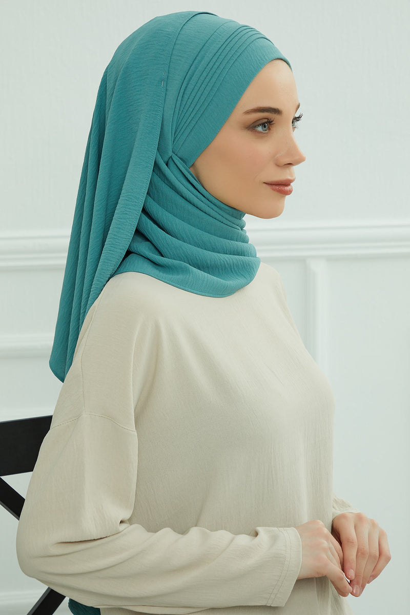 Luxury Instant Pleated Shawl Hijab for Women, Modest Wear Lightweight Aerobin Scarf, Practical Pleated Headscarf for Work, Travel & Events,CPS-90