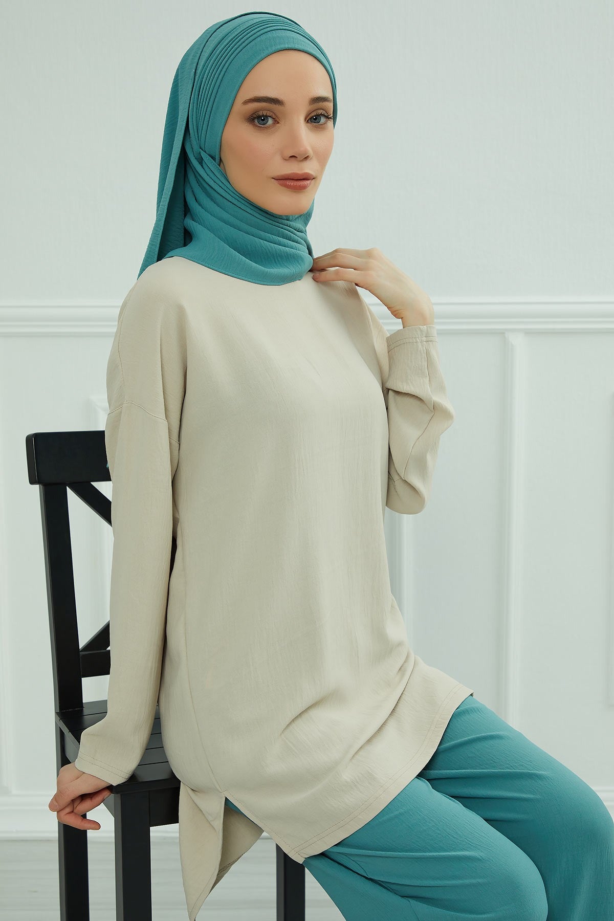 Luxury Instant Pleated Shawl Hijab for Women, Modest Wear Lightweight Aerobin Scarf, Practical Pleated Headscarf for Work, Travel & Events,CPS-90 Mint Green