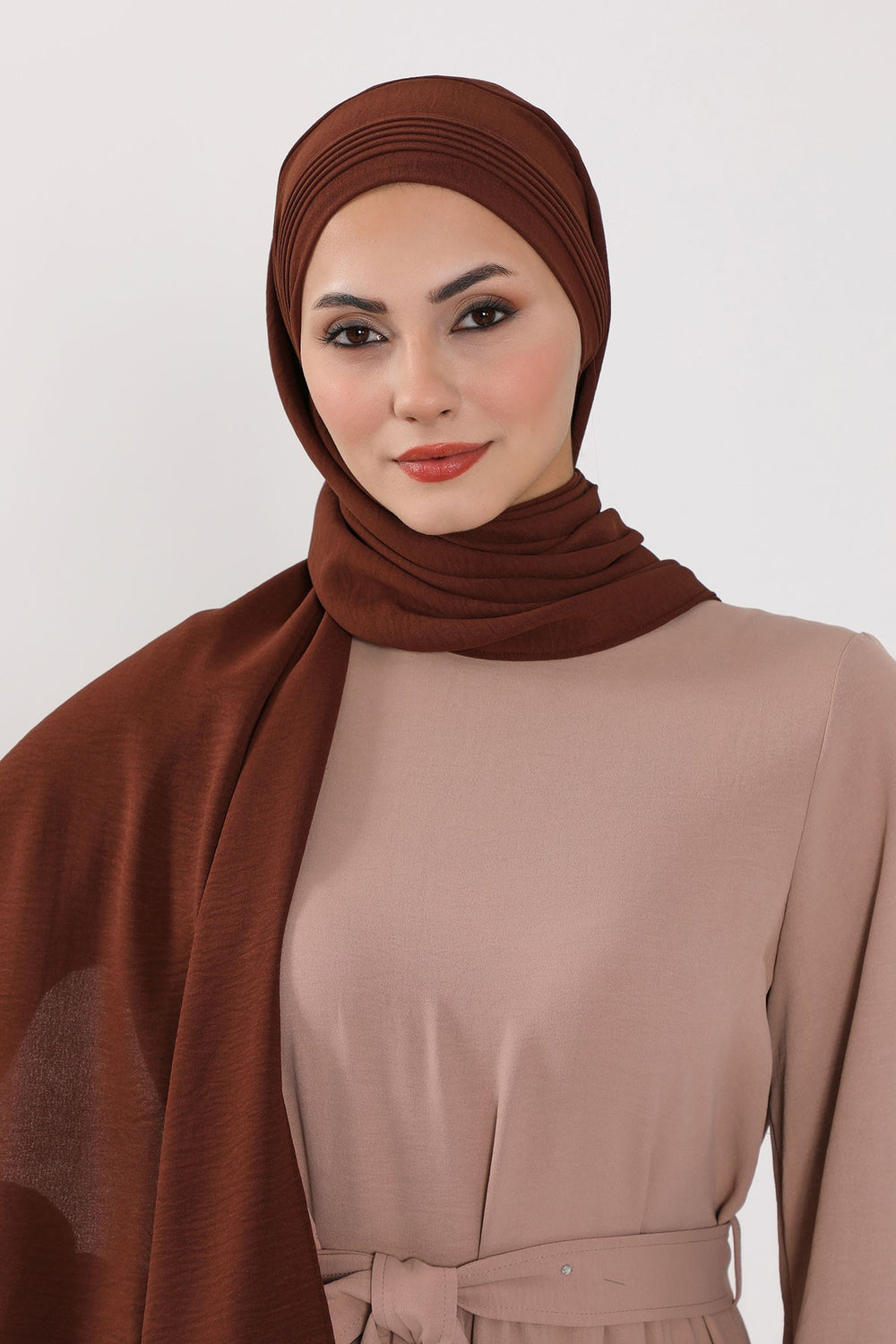 Luxury Instant Pleated Shawl Hijab for Women, Modest Wear Lightweight Aerobin Scarf, Practical Pleated Headscarf for Work, Travel & Events,CPS-90 Brown