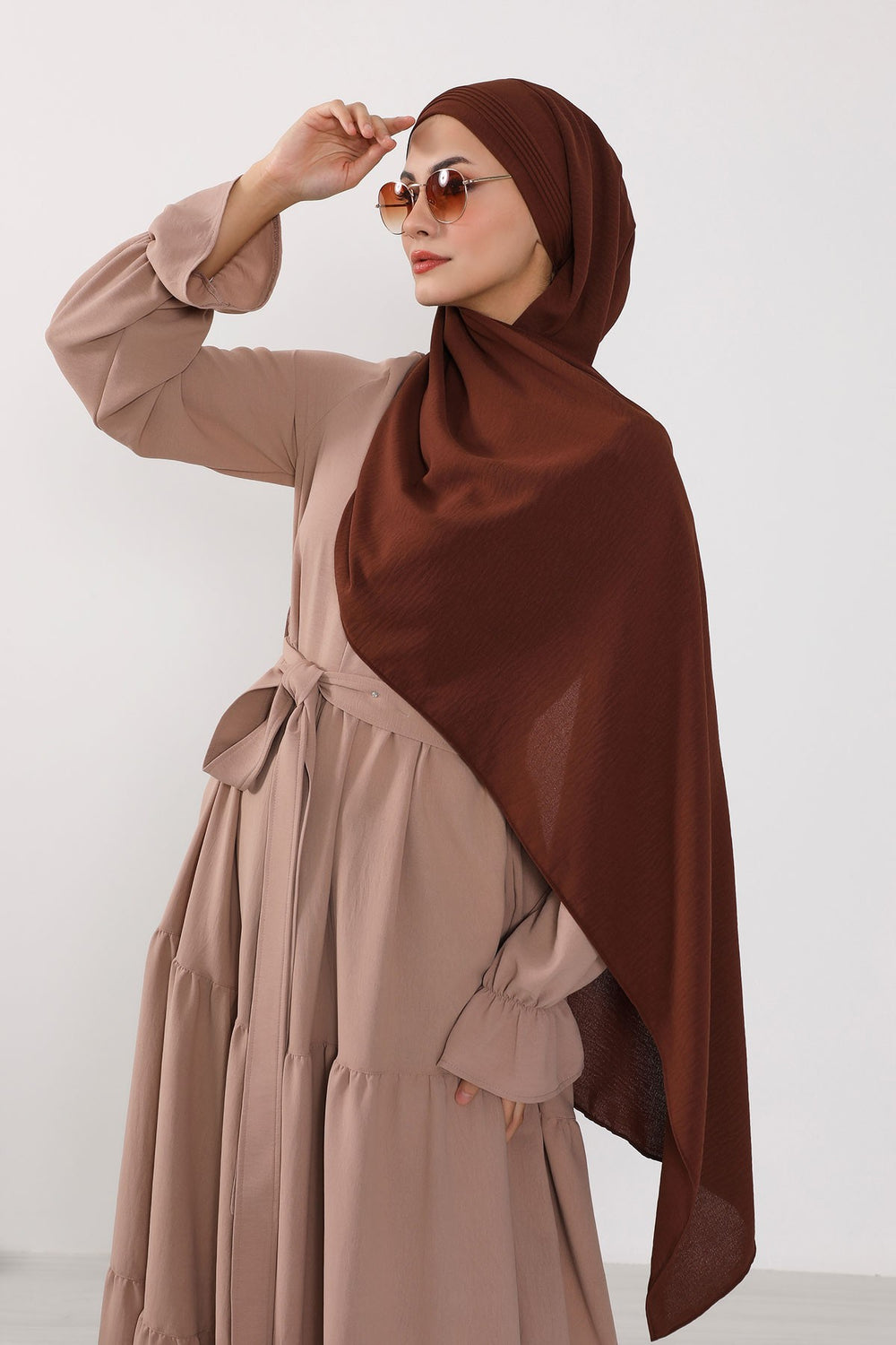 Luxury Instant Pleated Shawl Hijab for Women, Modest Wear Lightweight Aerobin Scarf, Practical Pleated Headscarf for Work, Travel & Events,CPS-90 Brown