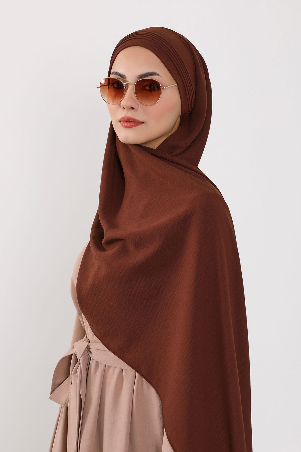 Luxury Instant Pleated Shawl Hijab for Women, Modest Wear Lightweight Aerobin Scarf, Practical Pleated Headscarf for Work, Travel & Events,CPS-90 Brown