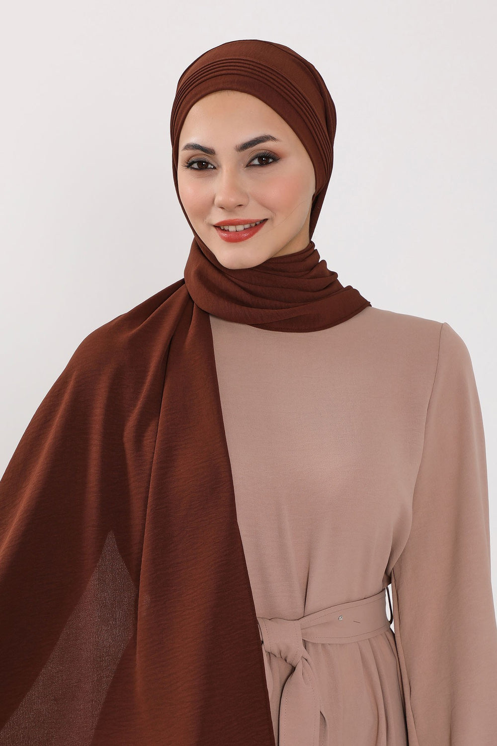 Luxury Instant Pleated Shawl Hijab for Women, Modest Wear Lightweight Aerobin Scarf, Practical Pleated Headscarf for Work, Travel & Events,CPS-90 Brown