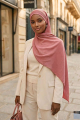 Luxury Instant Pleated Shawl Hijab for Women, Modest Wear Lightweight Aerobin Scarf, Practical Pleated Headscarf for Work, Travel & Events,CPS-90 Dark Pink