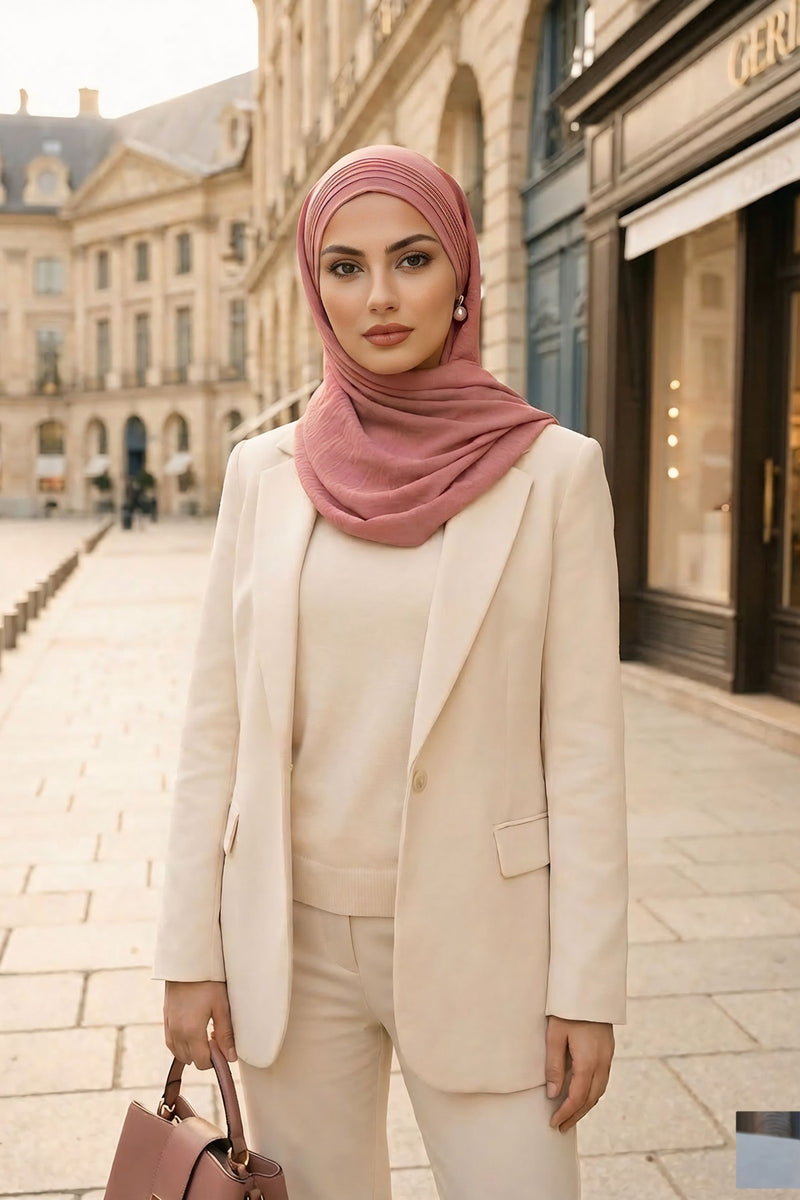 Luxury Instant Pleated Shawl Hijab for Women, Modest Wear Lightweight Aerobin Scarf, Practical Pleated Headscarf for Work, Travel & Events,CPS-90