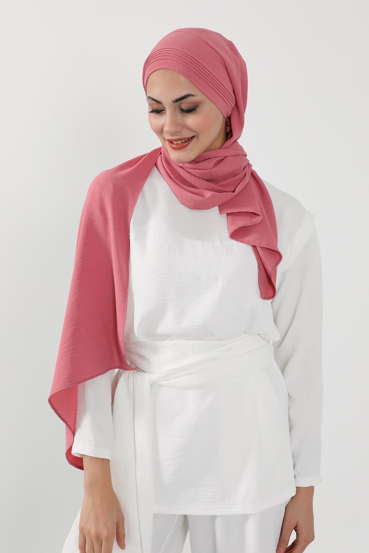 Luxury Instant Pleated Shawl Hijab for Women, Modest Wear Lightweight Aerobin Scarf, Practical Pleated Headscarf for Work, Travel & Events,CPS-90 Dark Pink