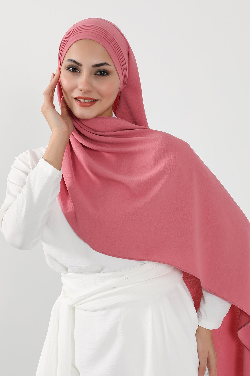 Luxury Instant Pleated Shawl Hijab for Women, Modest Wear Lightweight Aerobin Scarf, Practical Pleated Headscarf for Work, Travel & Events,CPS-90 Dark Pink