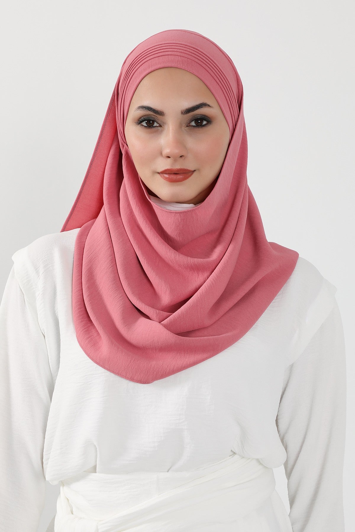Luxury Instant Pleated Shawl Hijab for Women, Modest Wear Lightweight Aerobin Scarf, Practical Pleated Headscarf for Work, Travel & Events,CPS-90 Dark Pink