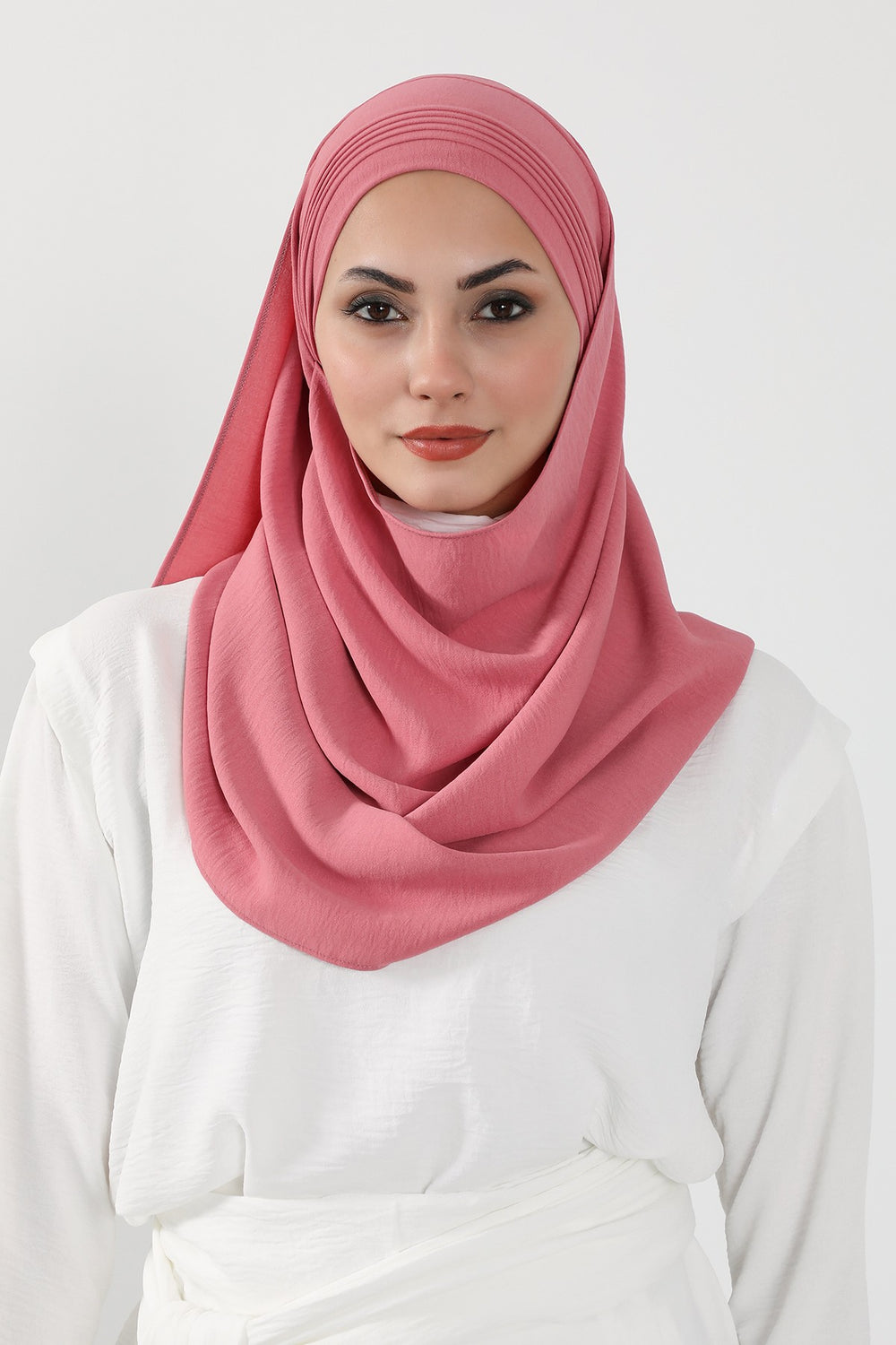 Luxury Instant Pleated Shawl Hijab for Women, Modest Wear Lightweight Aerobin Scarf, Practical Pleated Headscarf for Work, Travel & Events,CPS-90 Dark Pink