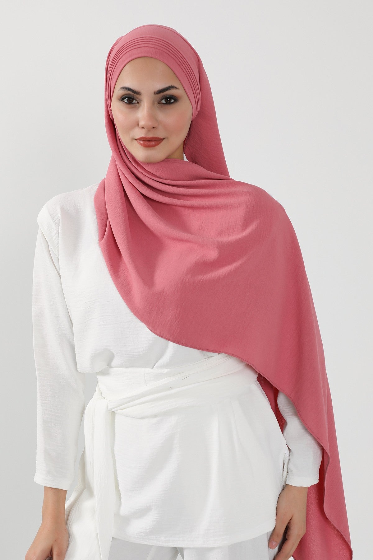 Luxury Instant Pleated Shawl Hijab for Women, Modest Wear Lightweight Aerobin Scarf, Practical Pleated Headscarf for Work, Travel & Events,CPS-90 Dark Pink