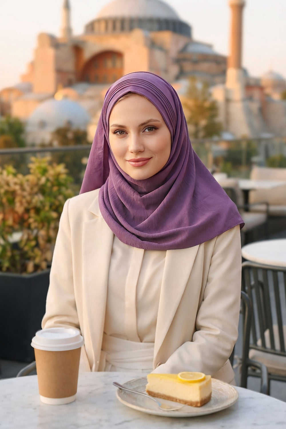 Luxury Instant Pleated Shawl Hijab for Women, Modest Wear Lightweight Aerobin Scarf, Practical Pleated Headscarf for Work, Travel & Events,CPS-90 Purple 2
