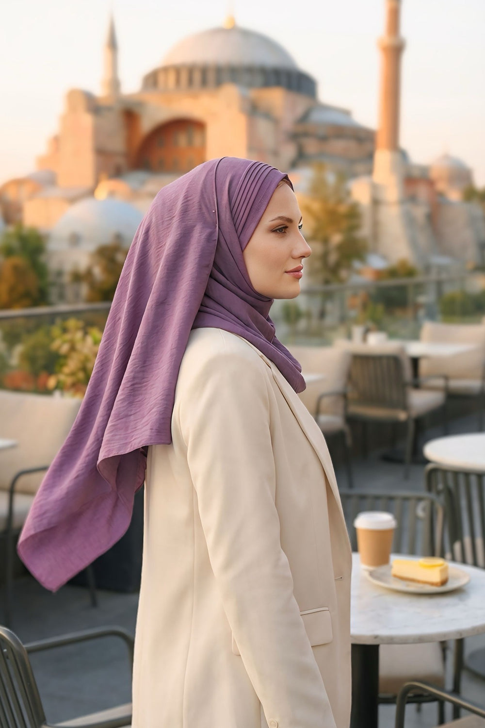 Luxury Instant Pleated Shawl Hijab for Women, Modest Wear Lightweight Aerobin Scarf, Practical Pleated Headscarf for Work, Travel & Events,CPS-90 Purple 2