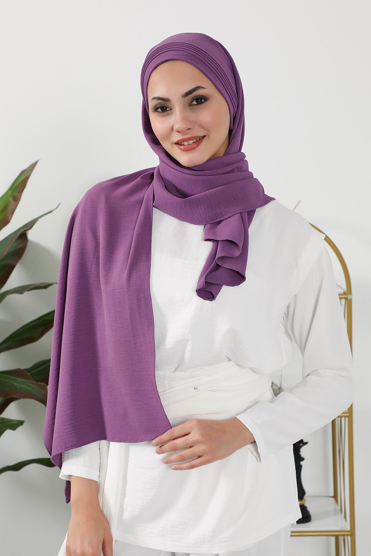 Luxury Instant Pleated Shawl Hijab for Women, Modest Wear Lightweight Aerobin Scarf, Practical Pleated Headscarf for Work, Travel & Events,CPS-90 Purple 2