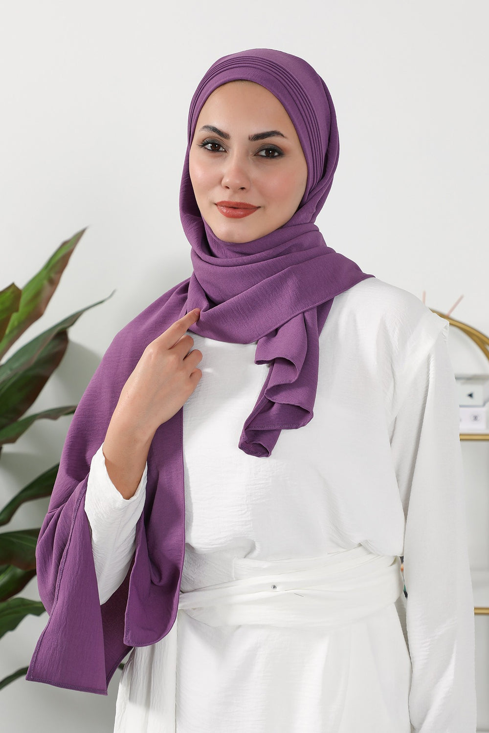 Luxury Instant Pleated Shawl Hijab for Women, Modest Wear Lightweight Aerobin Scarf, Practical Pleated Headscarf for Work, Travel & Events,CPS-90 Purple 2
