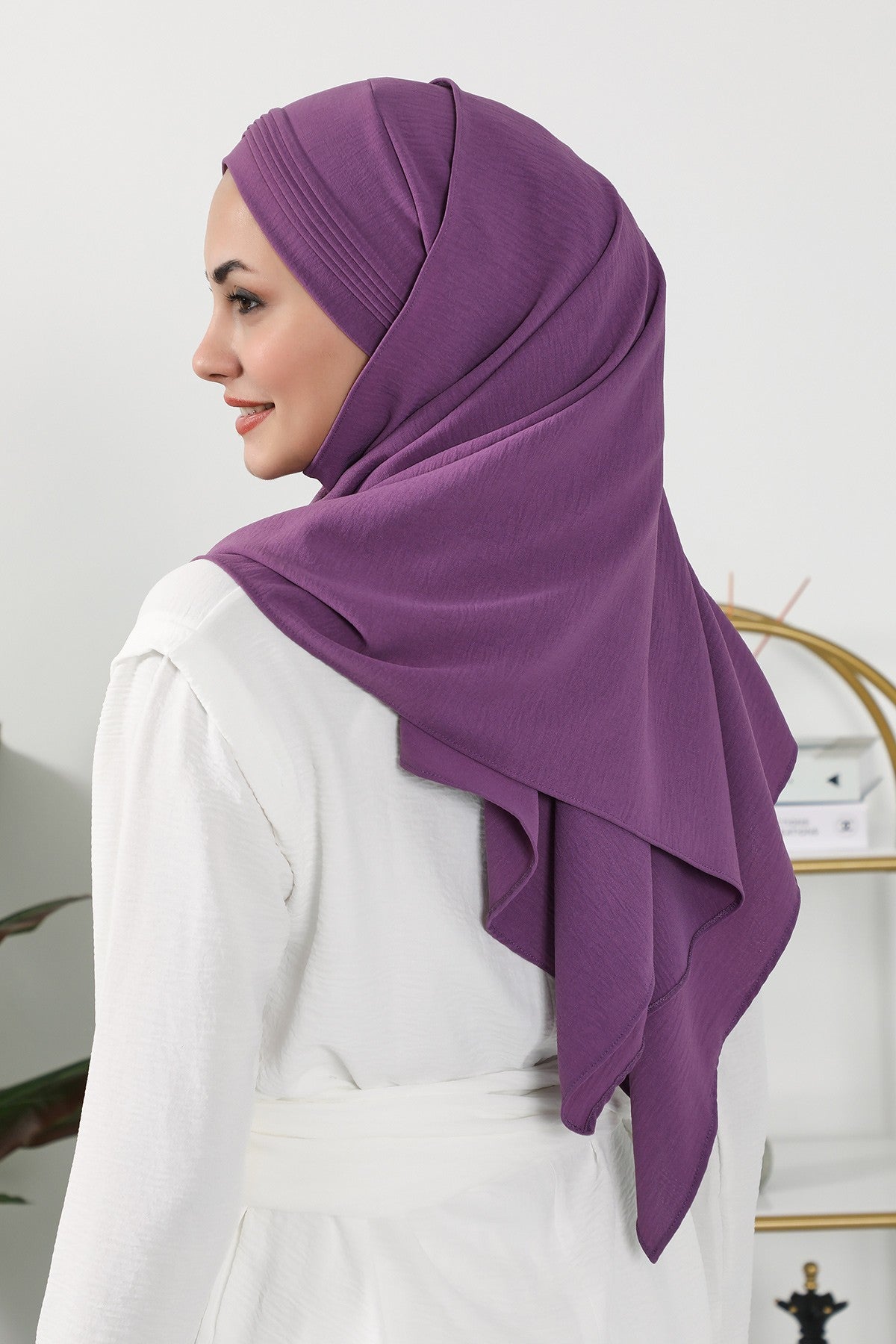Luxury Instant Pleated Shawl Hijab for Women, Modest Wear Lightweight Aerobin Scarf, Practical Pleated Headscarf for Work, Travel & Events,CPS-90 Purple 2