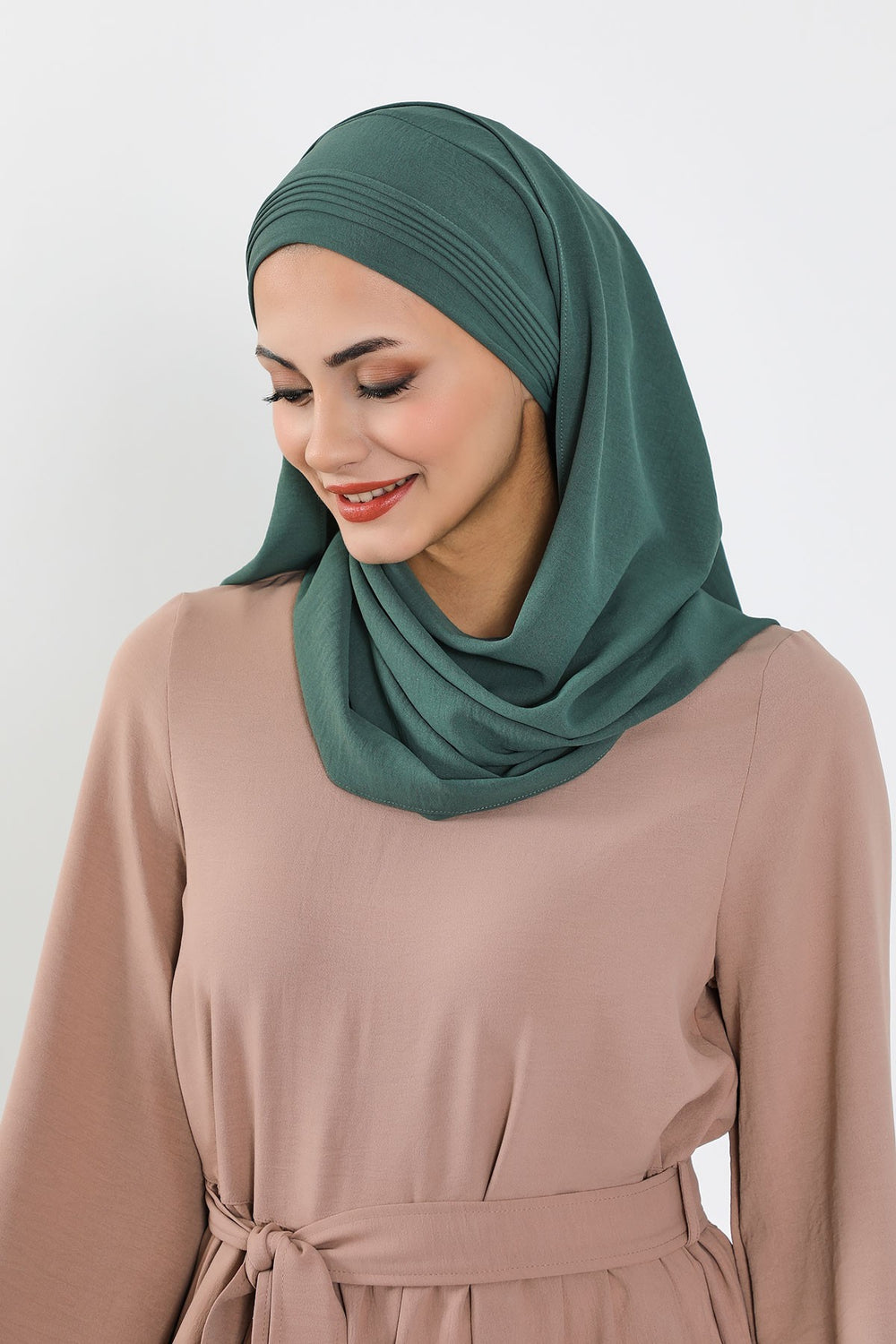 Luxury Instant Pleated Shawl Hijab for Women, Modest Wear Lightweight Aerobin Scarf, Practical Pleated Headscarf for Work, Travel & Events,CPS-90 Light Green