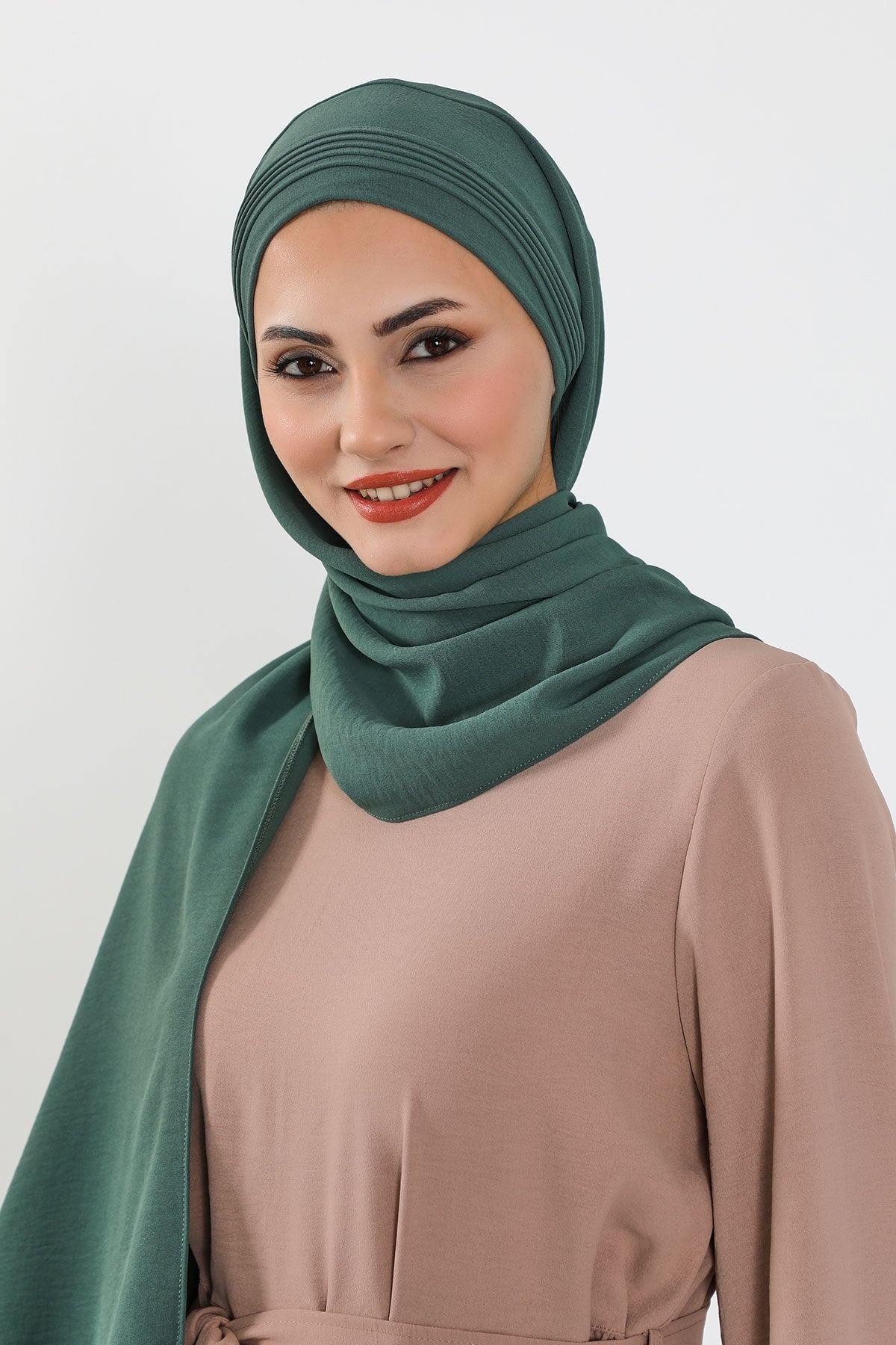 Luxury Instant Pleated Shawl Hijab for Women, Modest Wear Lightweight Aerobin Scarf, Practical Pleated Headscarf for Work, Travel & Events,CPS-90 Light Green