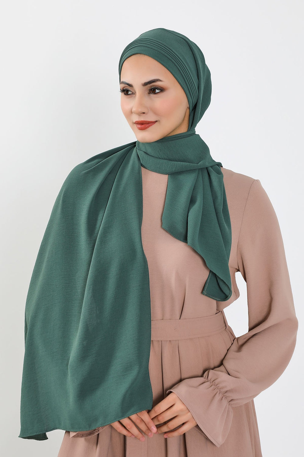 Luxury Instant Pleated Shawl Hijab for Women, Modest Wear Lightweight Aerobin Scarf, Practical Pleated Headscarf for Work, Travel & Events,CPS-90 Light Green