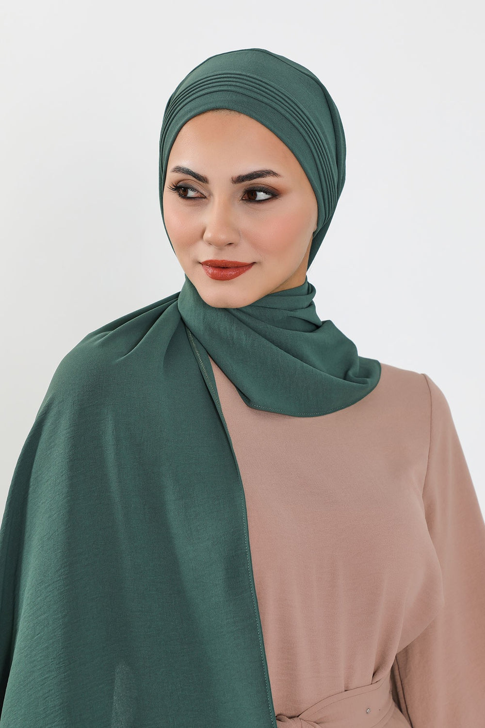 Luxury Instant Pleated Shawl Hijab for Women, Modest Wear Lightweight Aerobin Scarf, Practical Pleated Headscarf for Work, Travel & Events,CPS-90 Light Green
