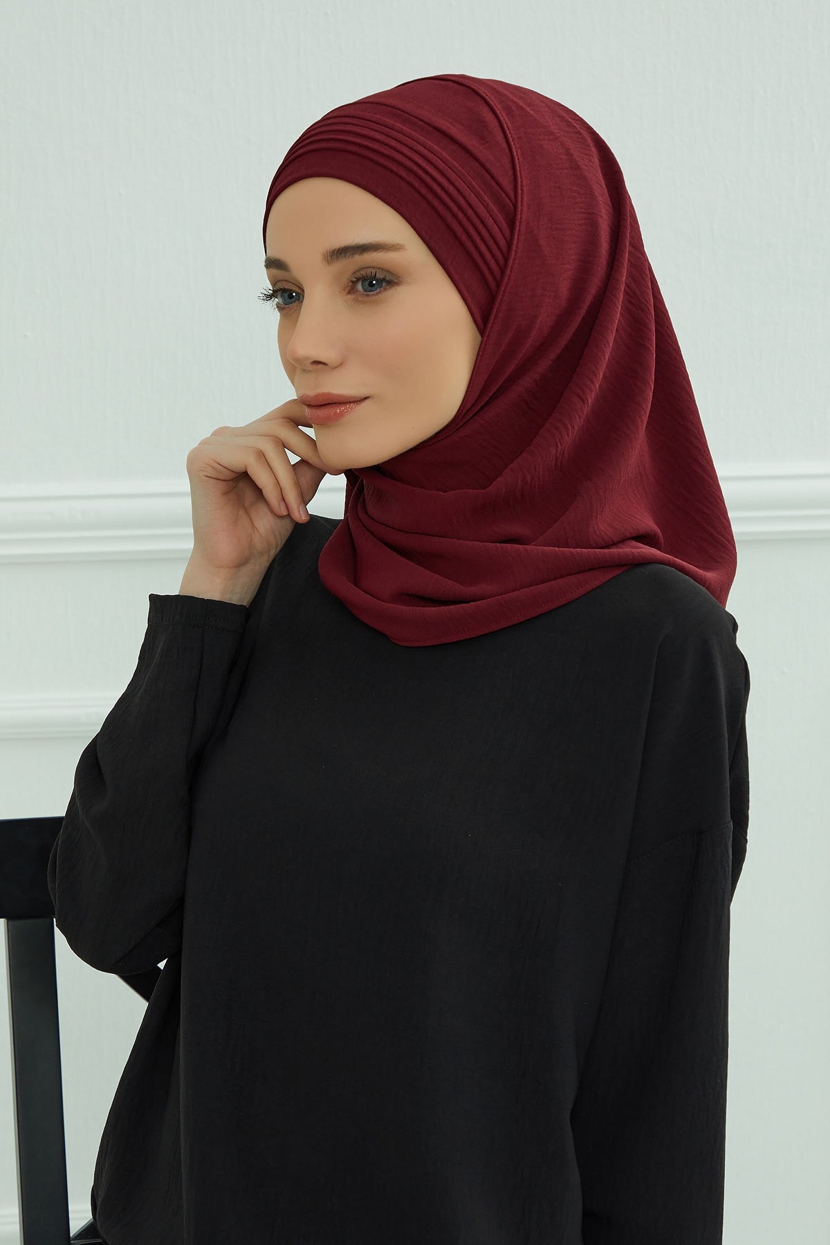 Luxury Instant Pleated Shawl Hijab for Women, Modest Wear Lightweight Aerobin Scarf, Practical Pleated Headscarf for Work, Travel & Events,CPS-90 Maroon
