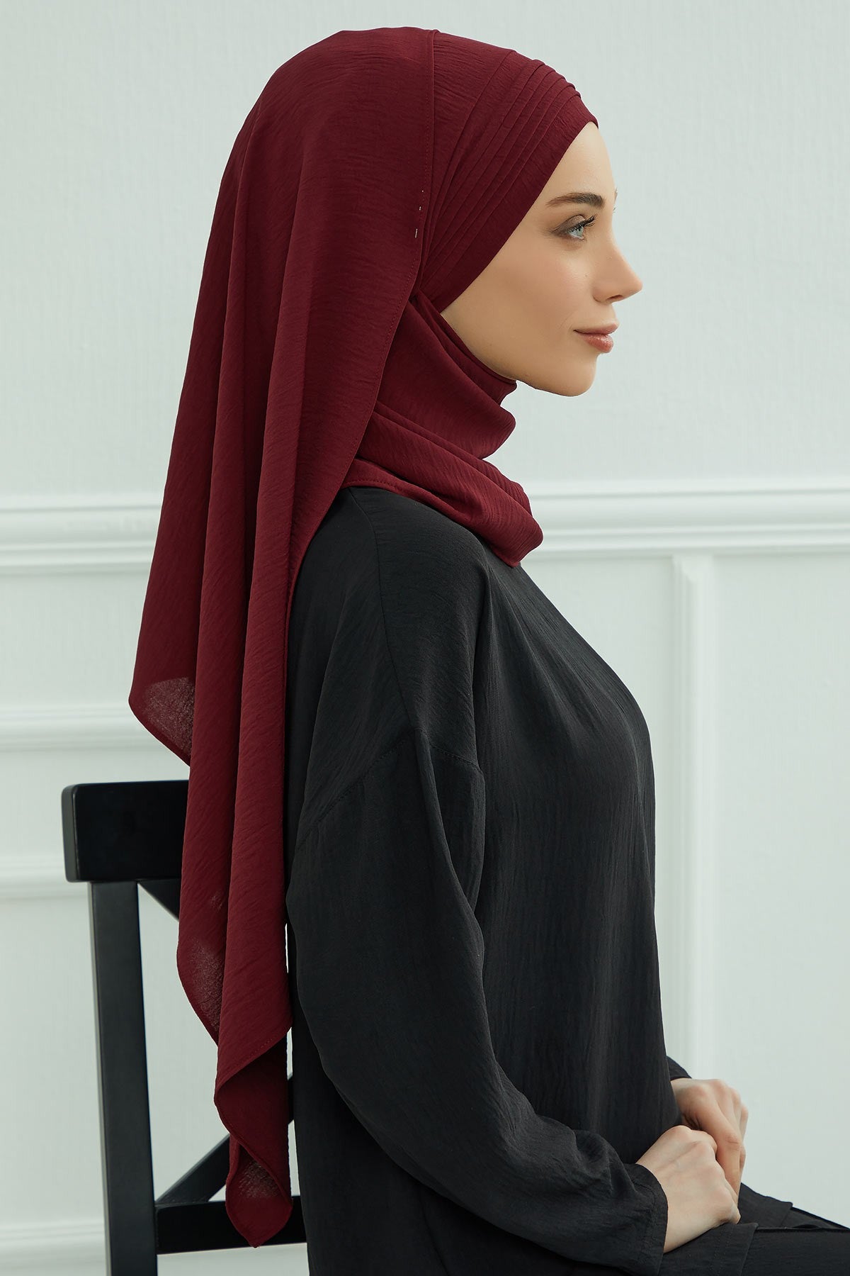 Luxury Instant Pleated Shawl Hijab for Women, Modest Wear Lightweight Aerobin Scarf, Practical Pleated Headscarf for Work, Travel & Events,CPS-90 Maroon