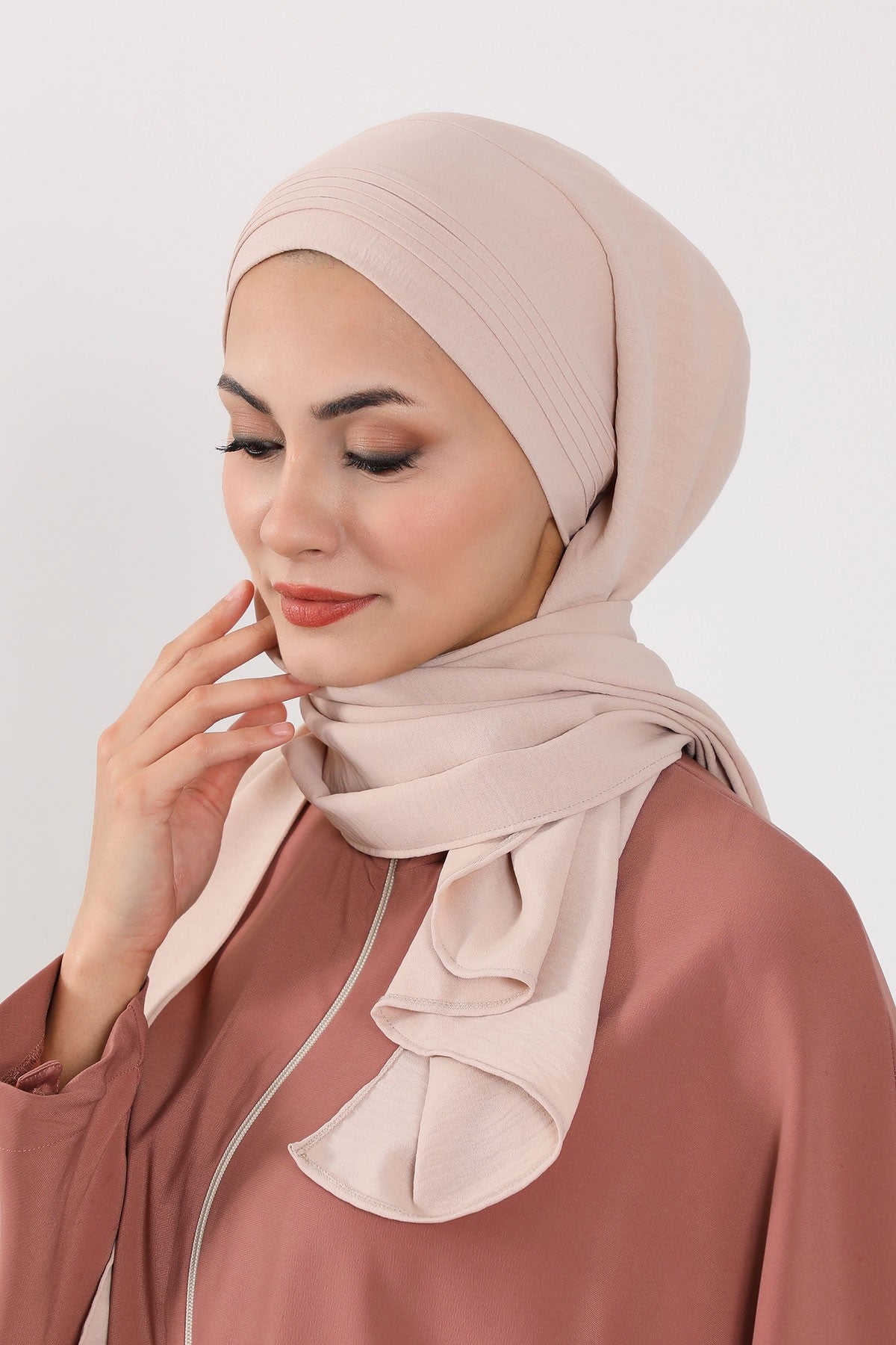 Luxury Instant Pleated Shawl Hijab for Women, Modest Wear Lightweight Aerobin Scarf, Practical Pleated Headscarf for Work, Travel & Events,CPS-90 Stone