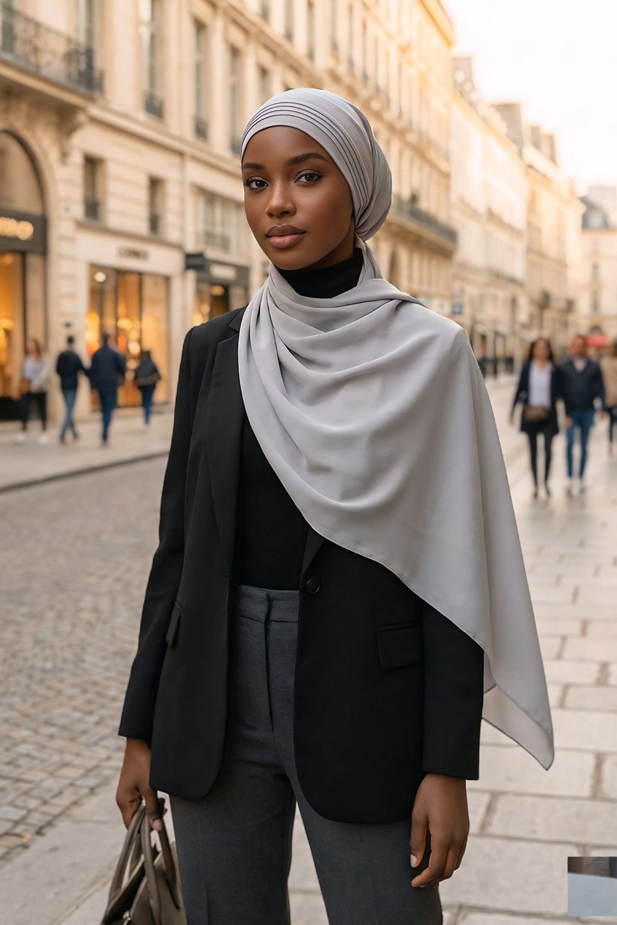Luxury Instant Pleated Shawl Hijab for Women, Modest Wear Lightweight Aerobin Scarf, Practical Pleated Headscarf for Work, Travel & Events,CPS-90 Light Grey