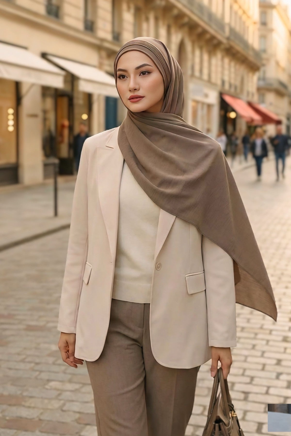 Luxury Instant Pleated Shawl Hijab for Women, Modest Wear Lightweight Aerobin Scarf, Practical Pleated Headscarf for Work, Travel & Events,CPS-90 Chocolate
