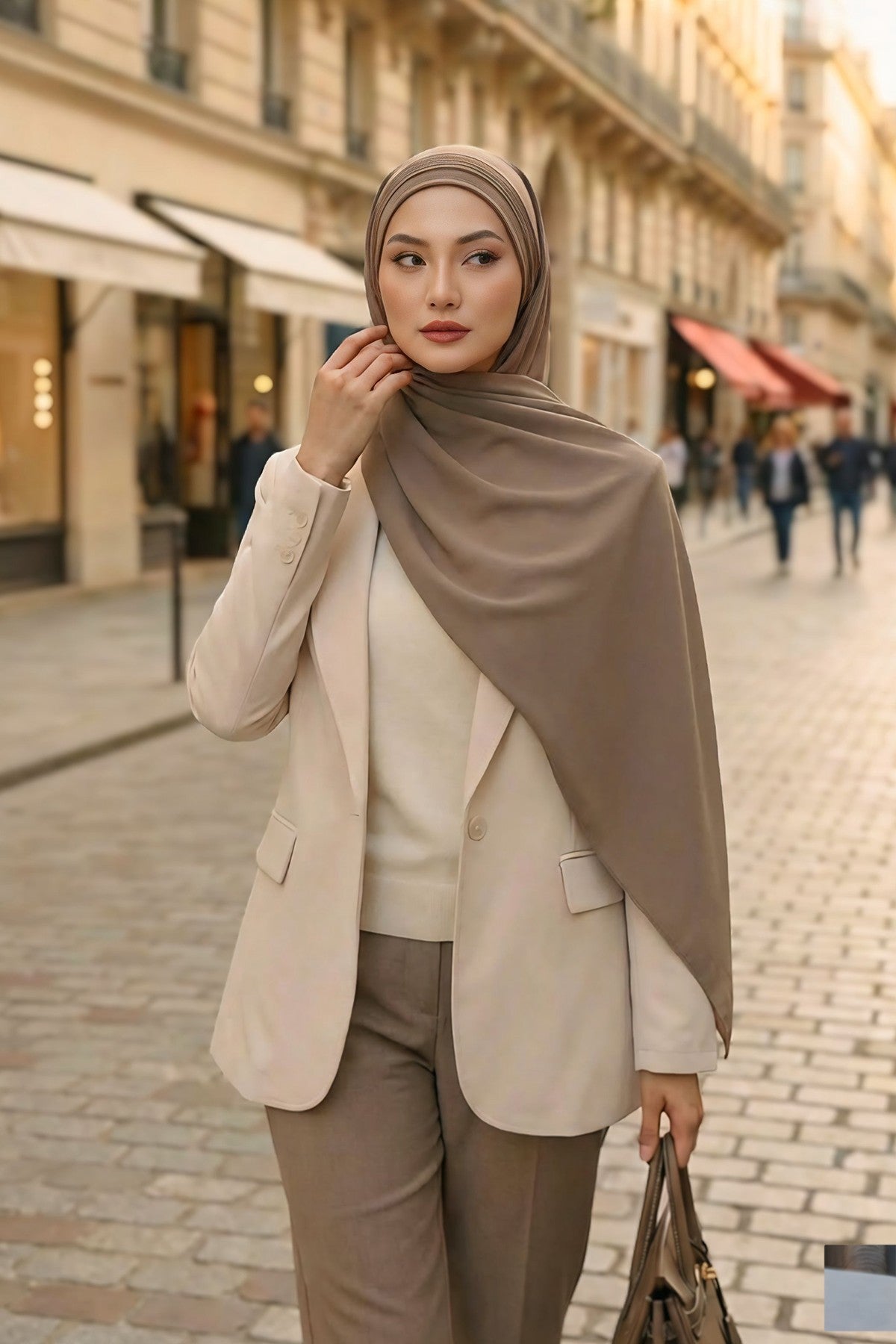 Luxury Instant Pleated Shawl Hijab for Women, Modest Wear Lightweight Aerobin Scarf, Practical Pleated Headscarf for Work, Travel & Events,CPS-90 Chocolate