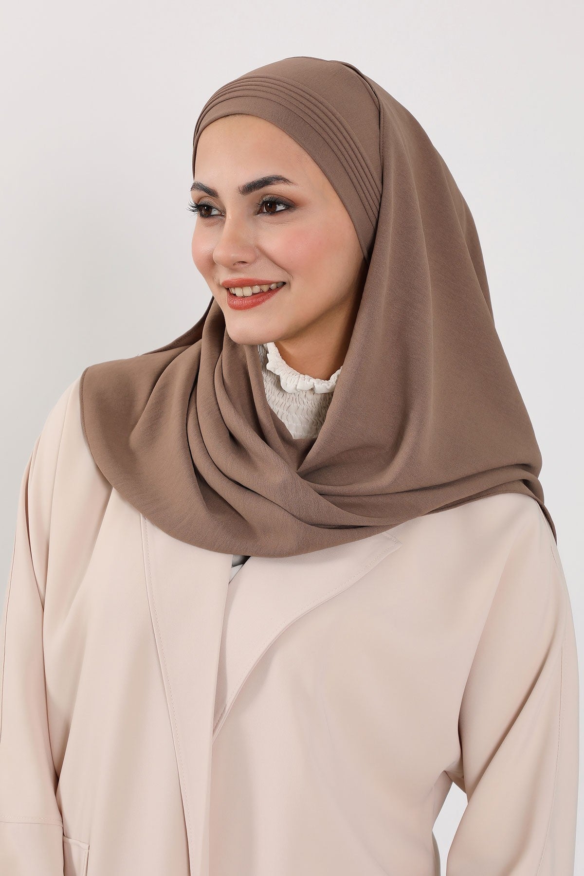 Luxury Instant Pleated Shawl Hijab for Women, Modest Wear Lightweight Aerobin Scarf, Practical Pleated Headscarf for Work, Travel & Events,CPS-90 Chocolate