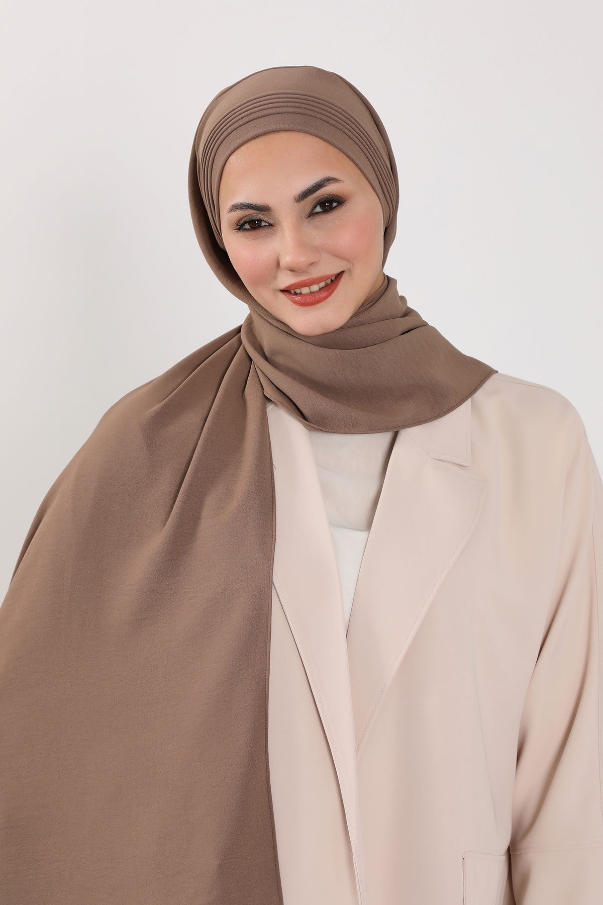 Luxury Instant Pleated Shawl Hijab for Women, Modest Wear Lightweight Aerobin Scarf, Practical Pleated Headscarf for Work, Travel & Events,CPS-90 Chocolate