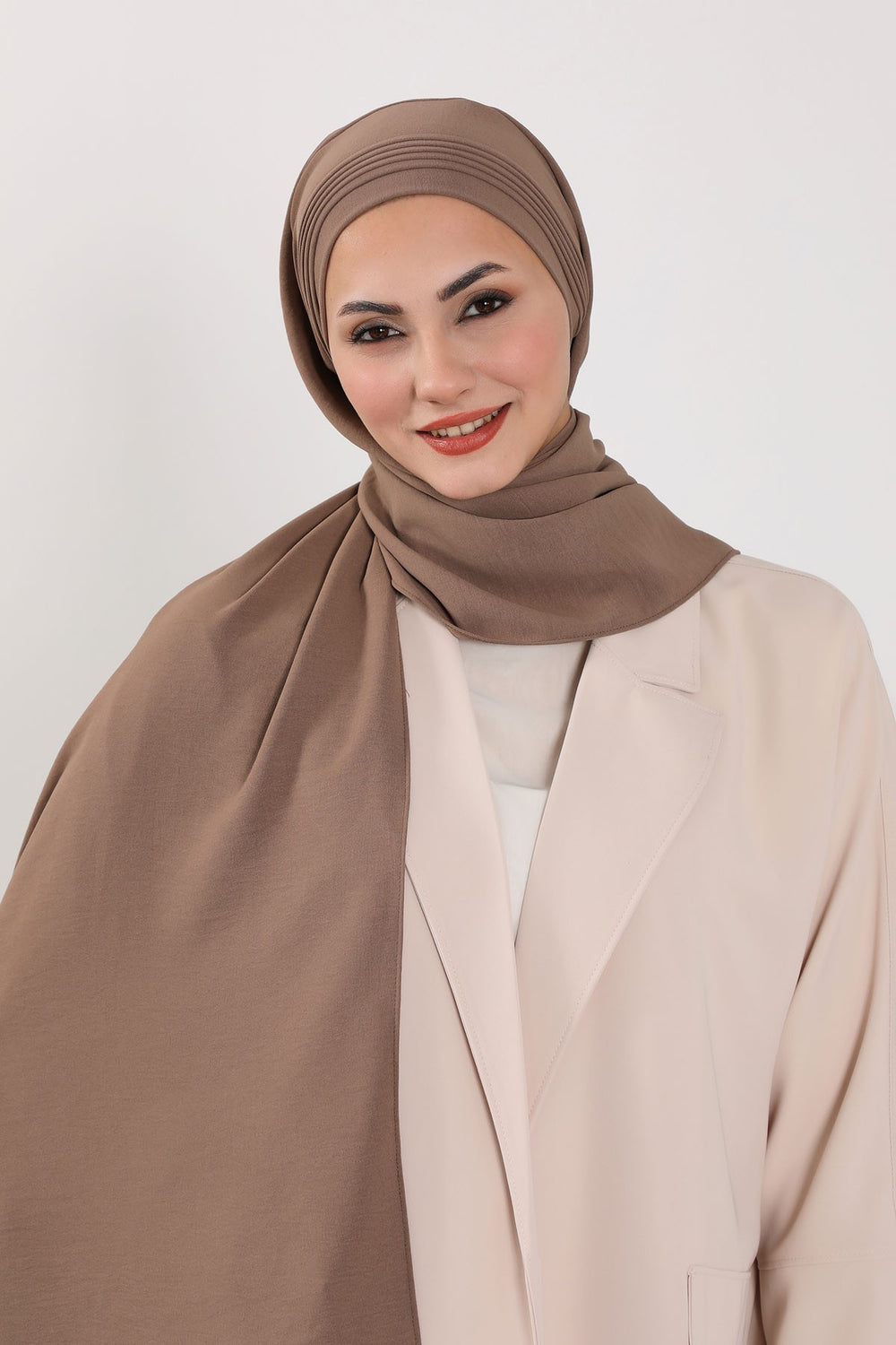 Luxury Instant Pleated Shawl Hijab for Women, Modest Wear Lightweight Aerobin Scarf, Practical Pleated Headscarf for Work, Travel & Events,CPS-90 Chocolate