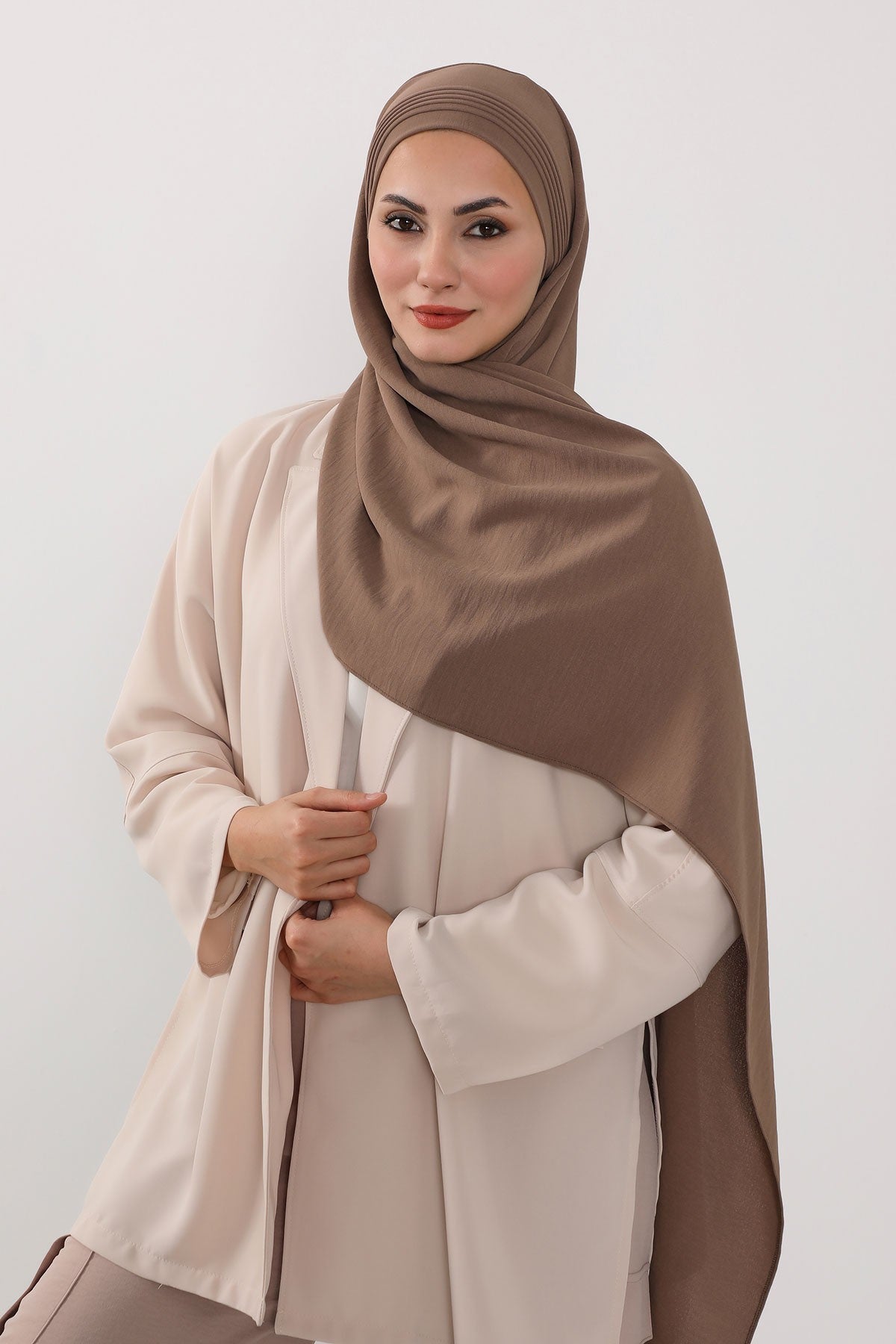 Luxury Instant Pleated Shawl Hijab for Women, Modest Wear Lightweight Aerobin Scarf, Practical Pleated Headscarf for Work, Travel & Events,CPS-90 Chocolate