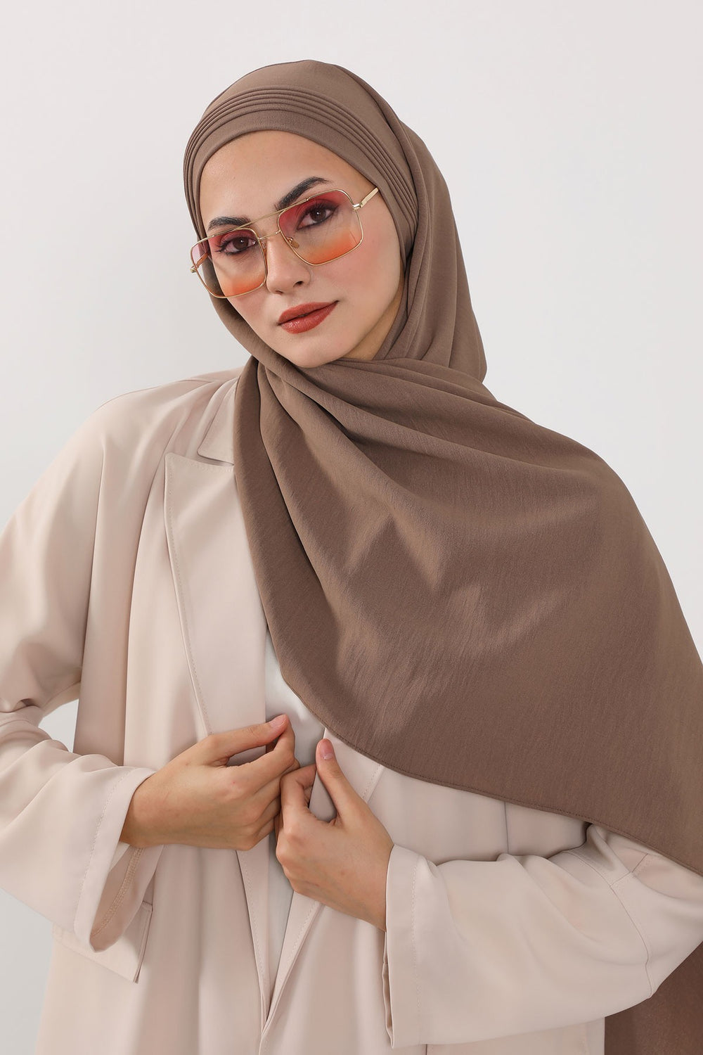 Luxury Instant Pleated Shawl Hijab for Women, Modest Wear Lightweight Aerobin Scarf, Practical Pleated Headscarf for Work, Travel & Events,CPS-90 Chocolate