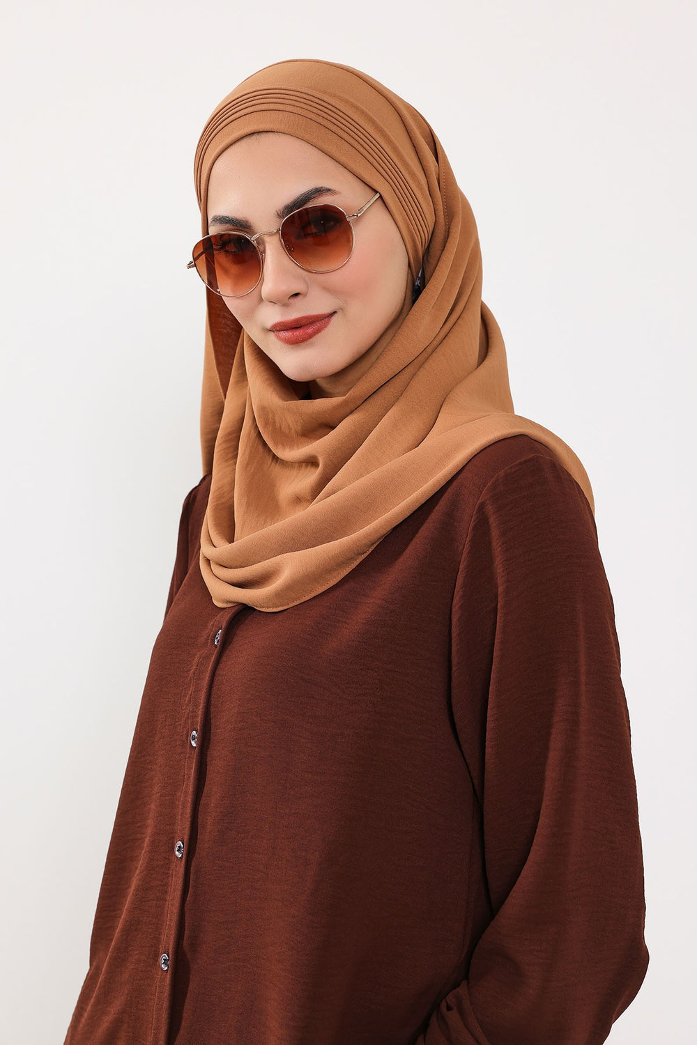Luxury Instant Pleated Shawl Hijab for Women, Modest Wear Lightweight Aerobin Scarf, Practical Pleated Headscarf for Work, Travel & Events,CPS-90 Camel