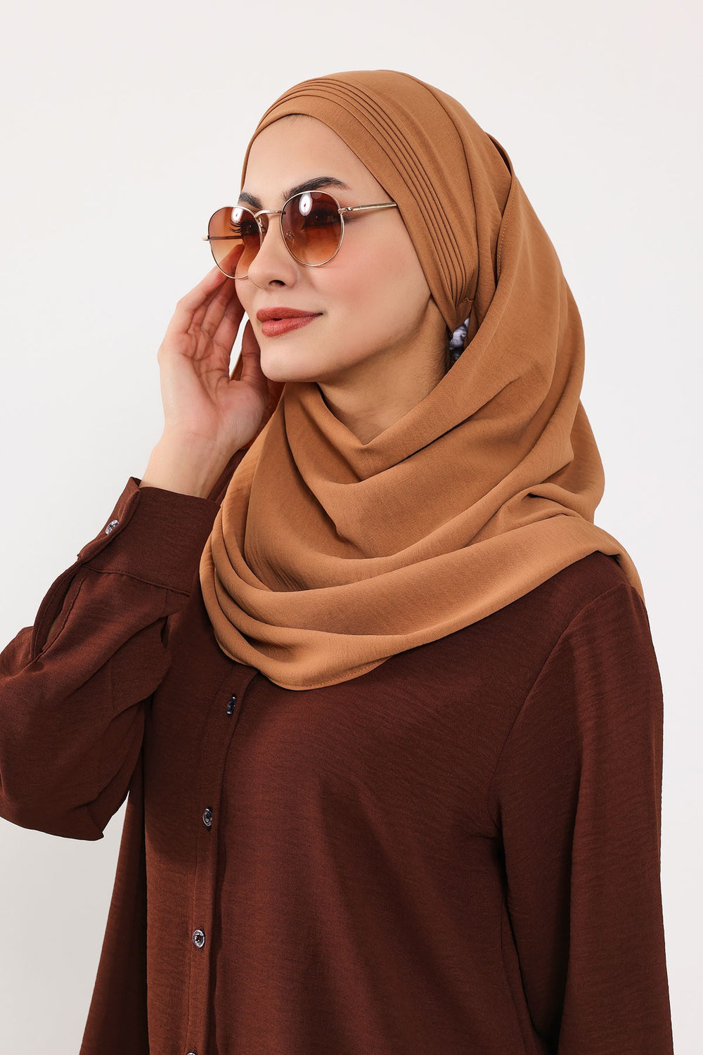 Luxury Instant Pleated Shawl Hijab for Women, Modest Wear Lightweight Aerobin Scarf, Practical Pleated Headscarf for Work, Travel & Events,CPS-90 Camel