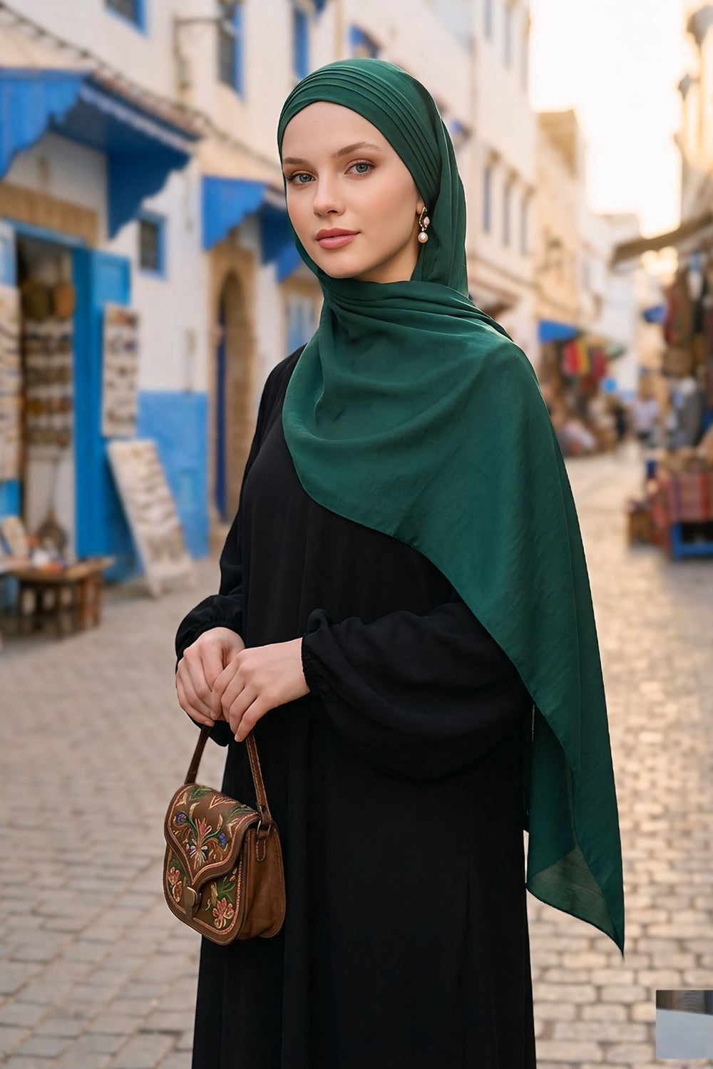 Luxury Instant Pleated Shawl Hijab for Women, Modest Wear Lightweight Aerobin Scarf, Practical Pleated Headscarf for Work, Travel & Events,CPS-90 Dark Green