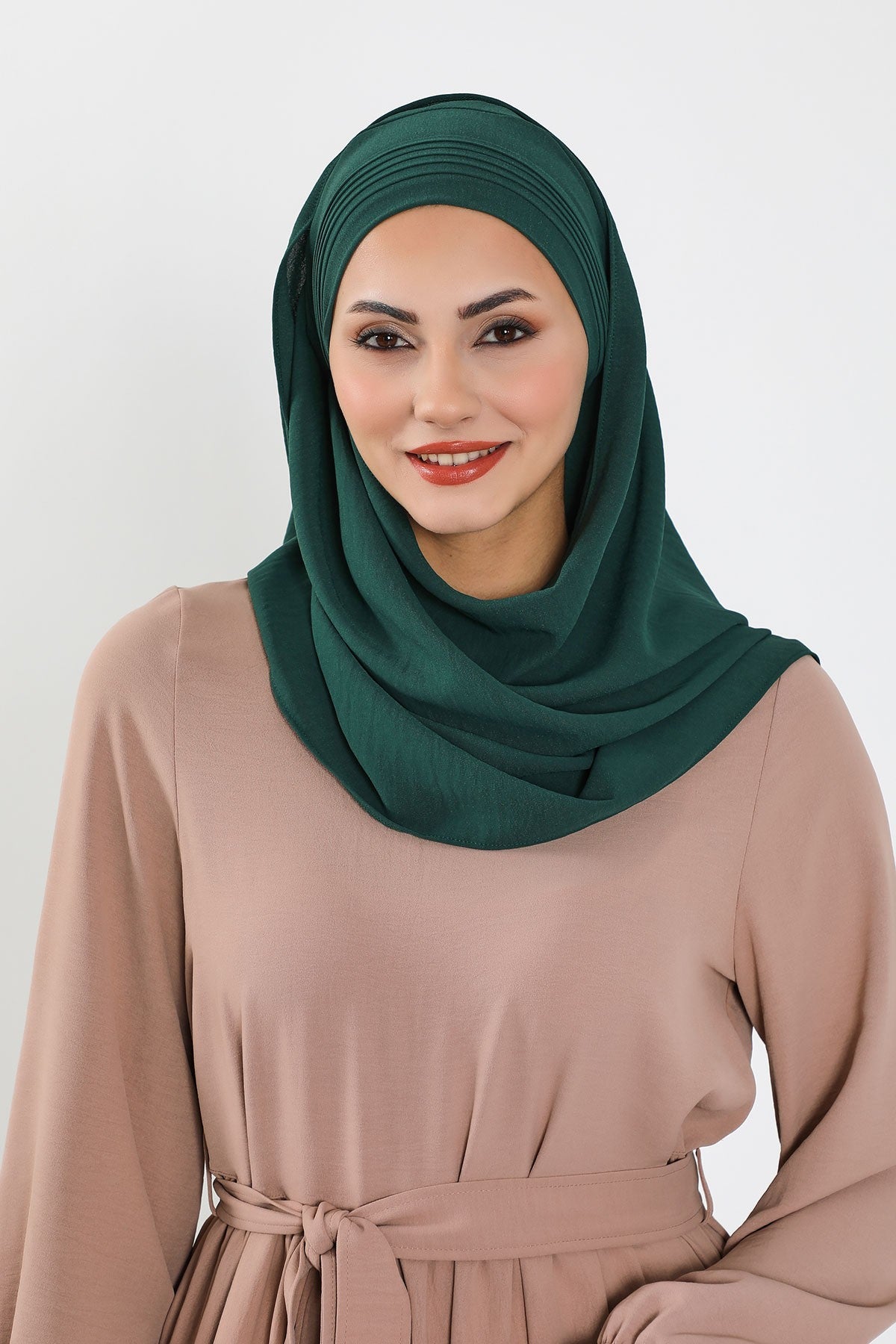Luxury Instant Pleated Shawl Hijab for Women, Modest Wear Lightweight Aerobin Scarf, Practical Pleated Headscarf for Work, Travel & Events,CPS-90 Dark Green