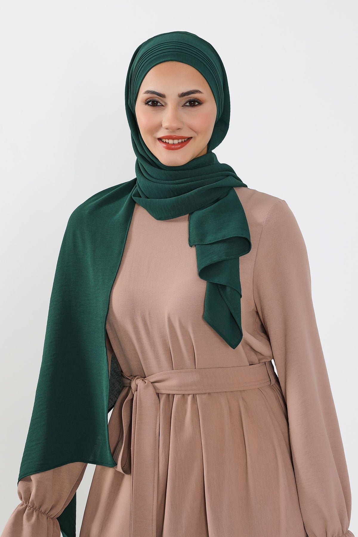 Luxury Instant Pleated Shawl Hijab for Women, Modest Wear Lightweight Aerobin Scarf, Practical Pleated Headscarf for Work, Travel & Events,CPS-90 Dark Green