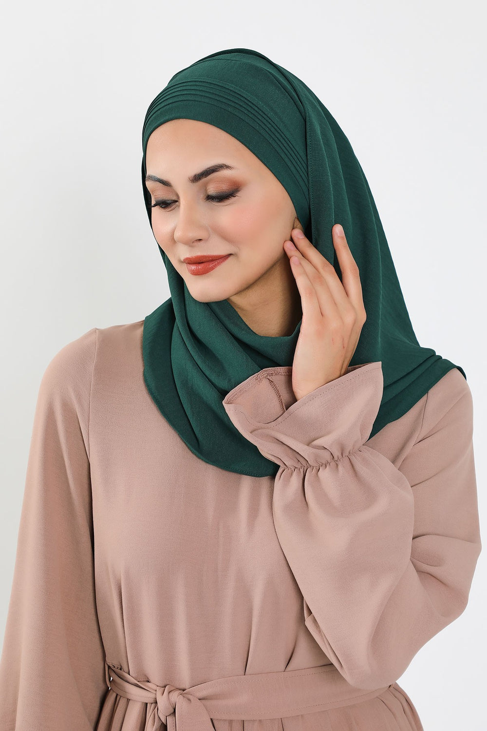 Luxury Instant Pleated Shawl Hijab for Women, Modest Wear Lightweight Aerobin Scarf, Practical Pleated Headscarf for Work, Travel & Events,CPS-90 Dark Green