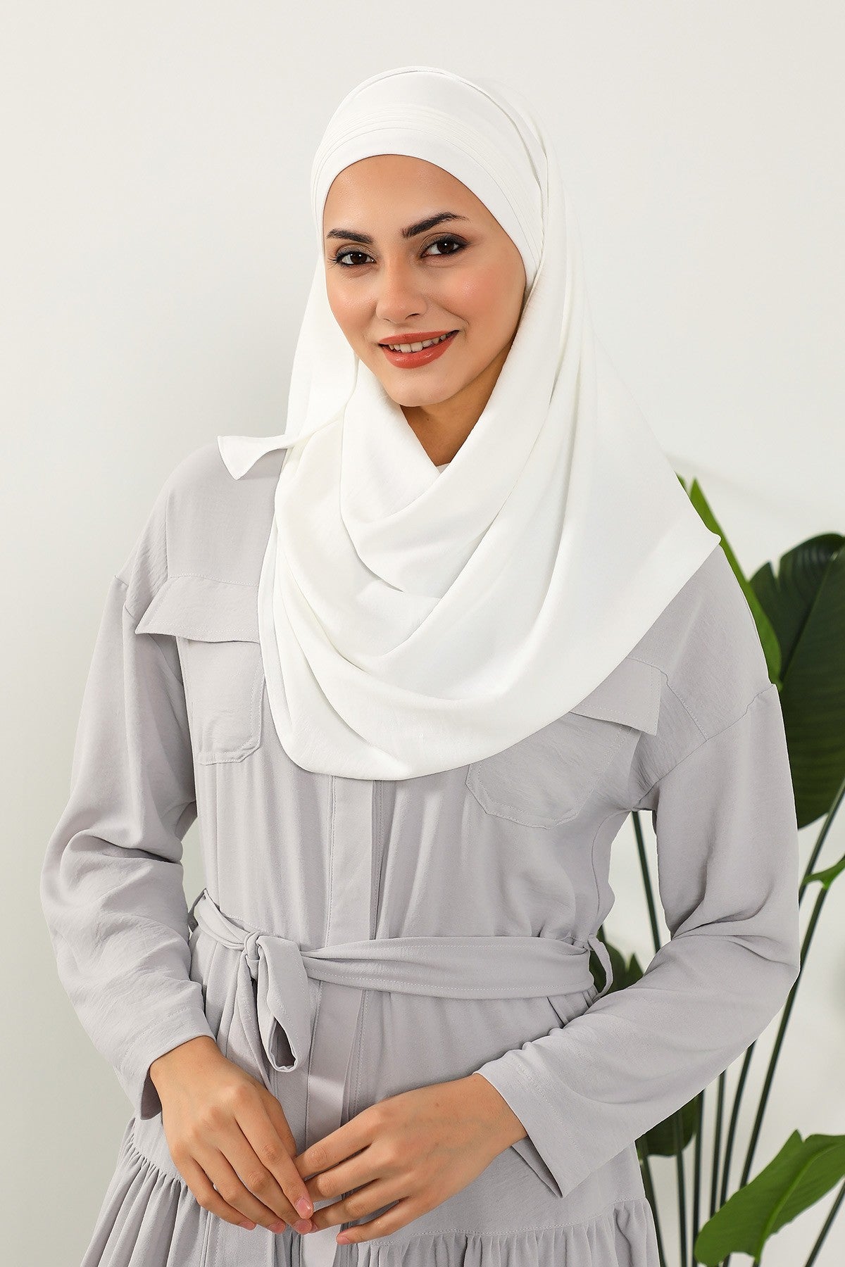 Luxury Instant Pleated Shawl Hijab for Women, Modest Wear Lightweight Aerobin Scarf, Practical Pleated Headscarf for Work, Travel & Events,CPS-90 Ecru