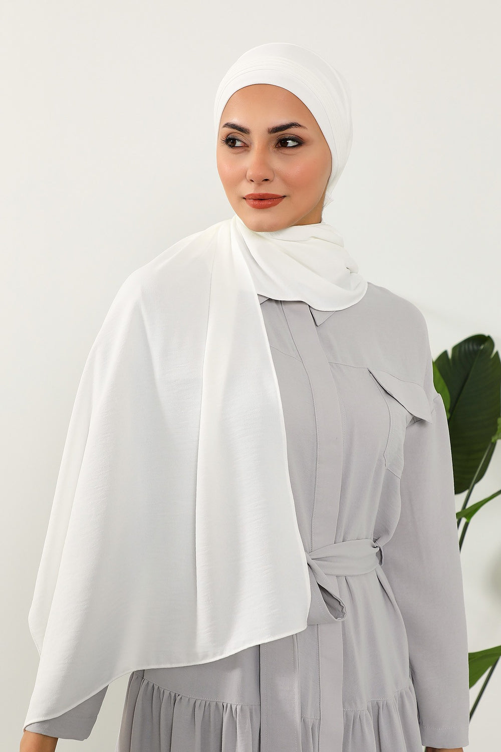 Luxury Instant Pleated Shawl Hijab for Women, Modest Wear Lightweight Aerobin Scarf, Practical Pleated Headscarf for Work, Travel & Events,CPS-90 Ecru
