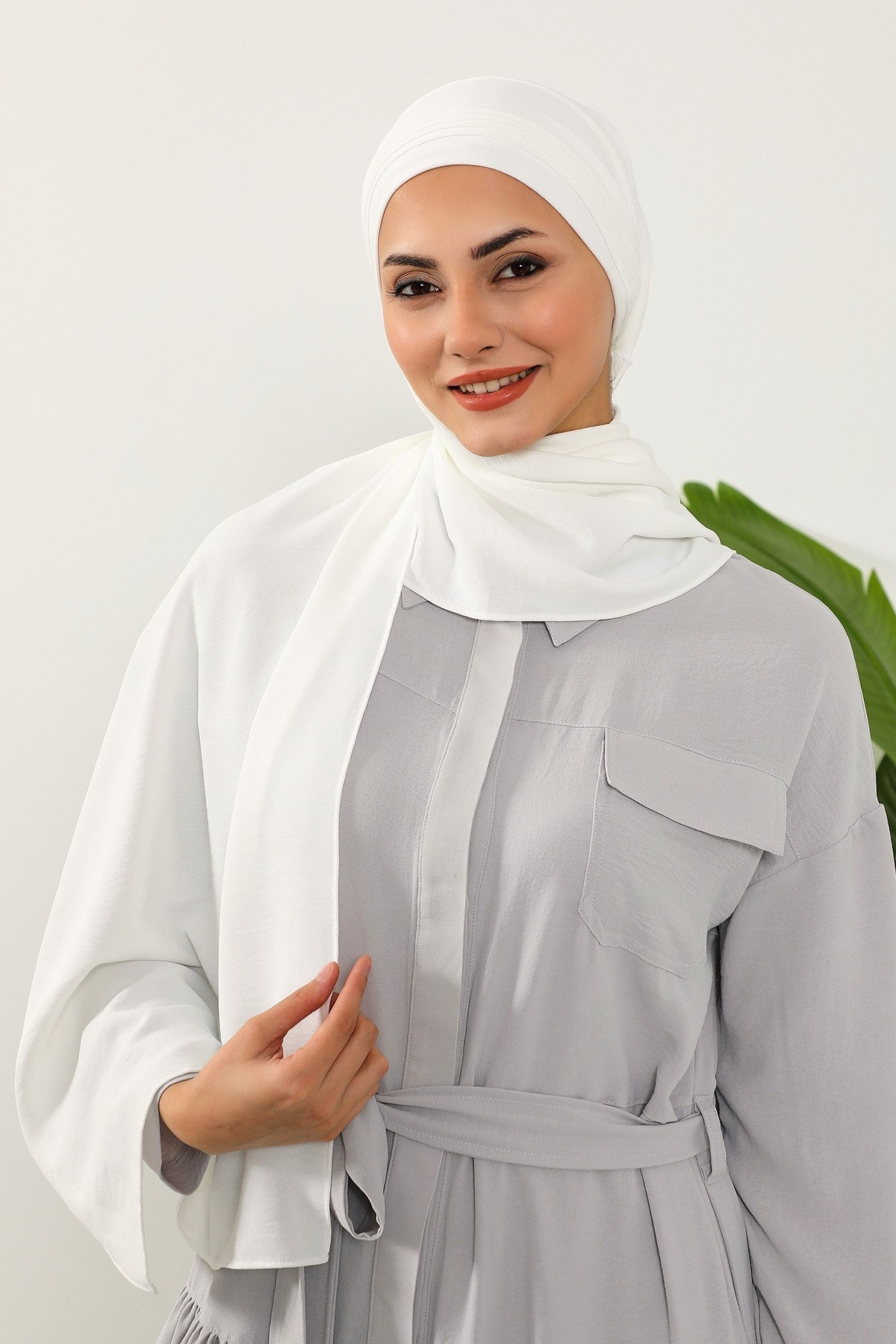 Luxury Instant Pleated Shawl Hijab for Women, Modest Wear Lightweight Aerobin Scarf, Practical Pleated Headscarf for Work, Travel & Events,CPS-90 Ecru