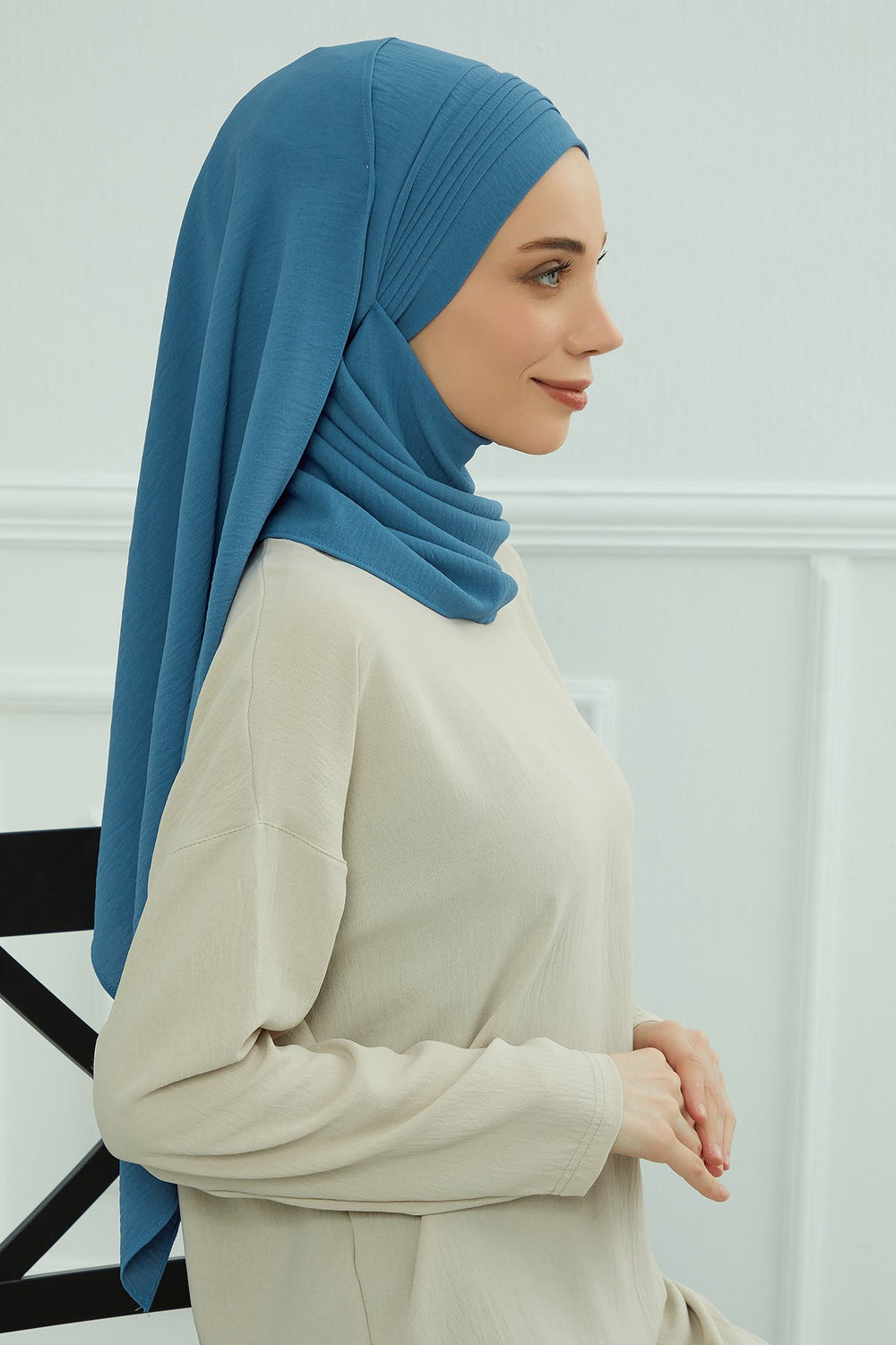 Luxury Instant Pleated Shawl Hijab for Women, Modest Wear Lightweight Aerobin Scarf, Practical Pleated Headscarf for Work, Travel & Events,CPS-90 İndigo