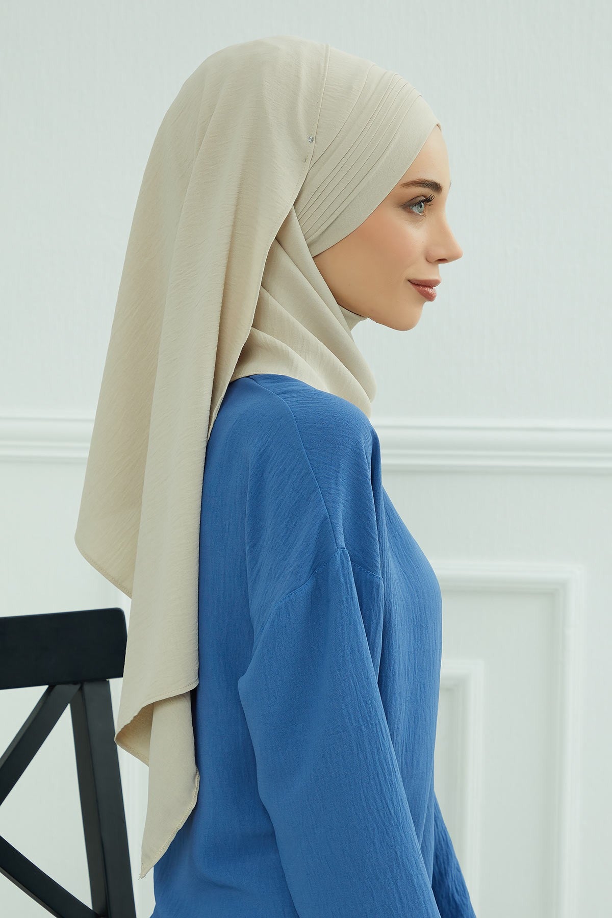 Luxury Instant Pleated Shawl Hijab for Women, Modest Wear Lightweight Aerobin Scarf, Practical Pleated Headscarf for Work, Travel & Events,CPS-90 Beige