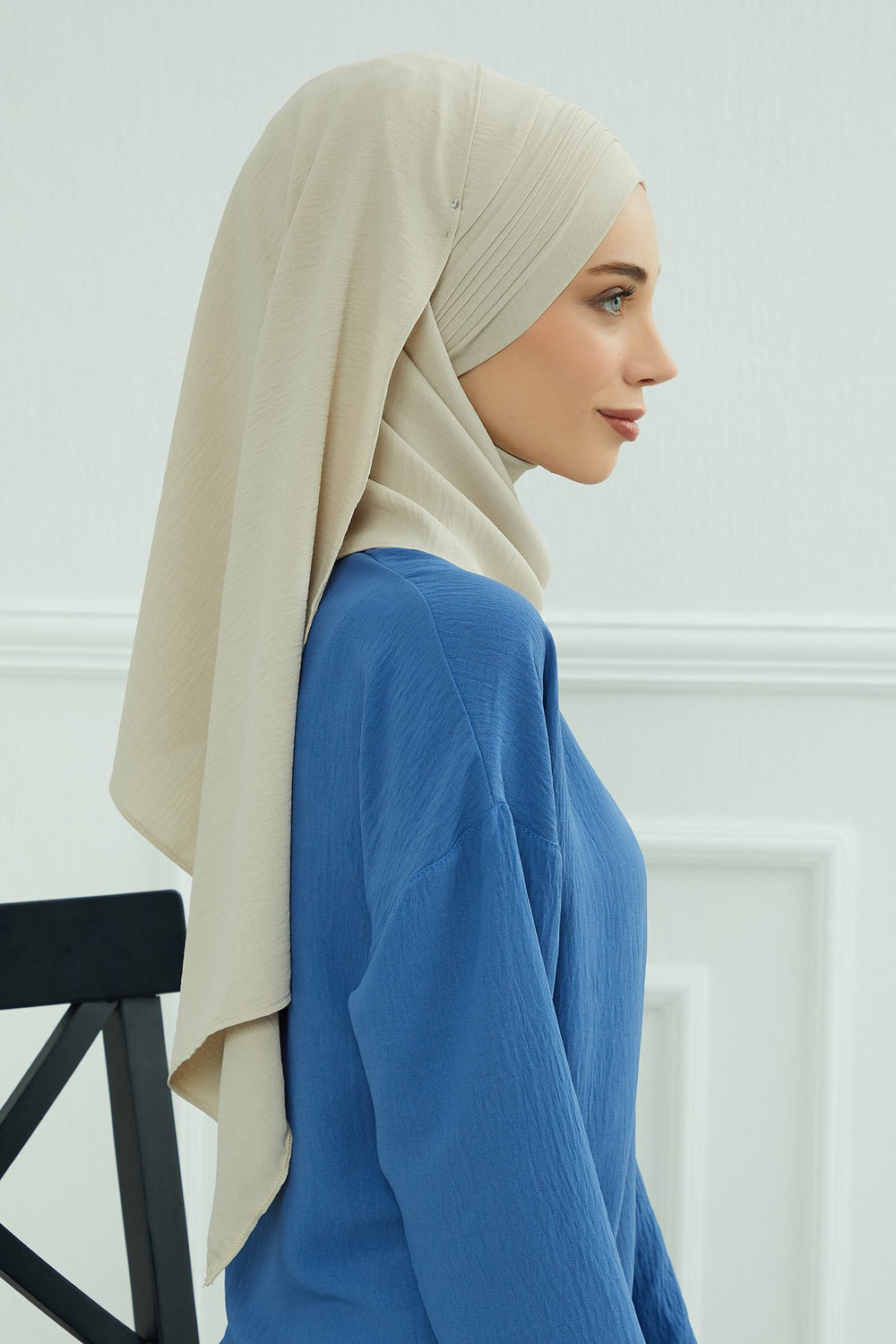 Luxury Instant Pleated Shawl Hijab for Women, Modest Wear Lightweight Aerobin Scarf, Practical Pleated Headscarf for Work, Travel & Events,CPS-90 Beige